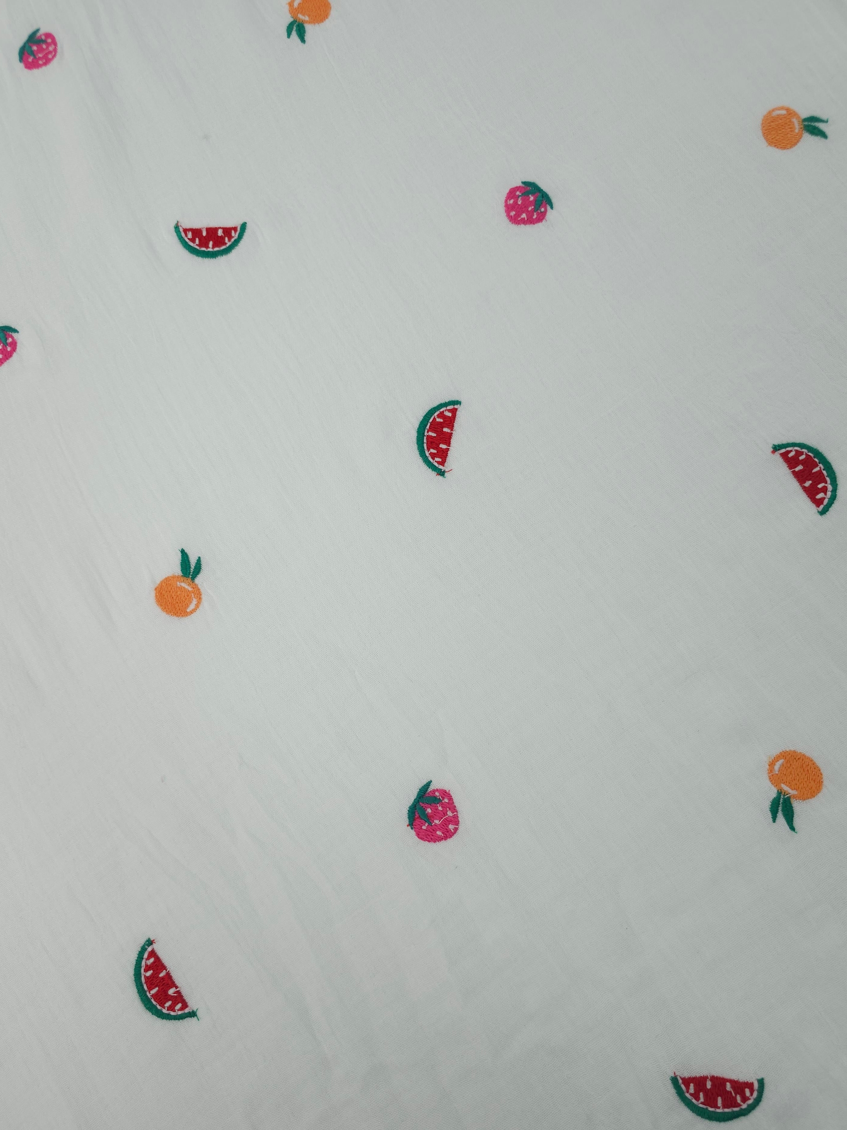 Summer Fruits Double Gauze Broderie Anglaise