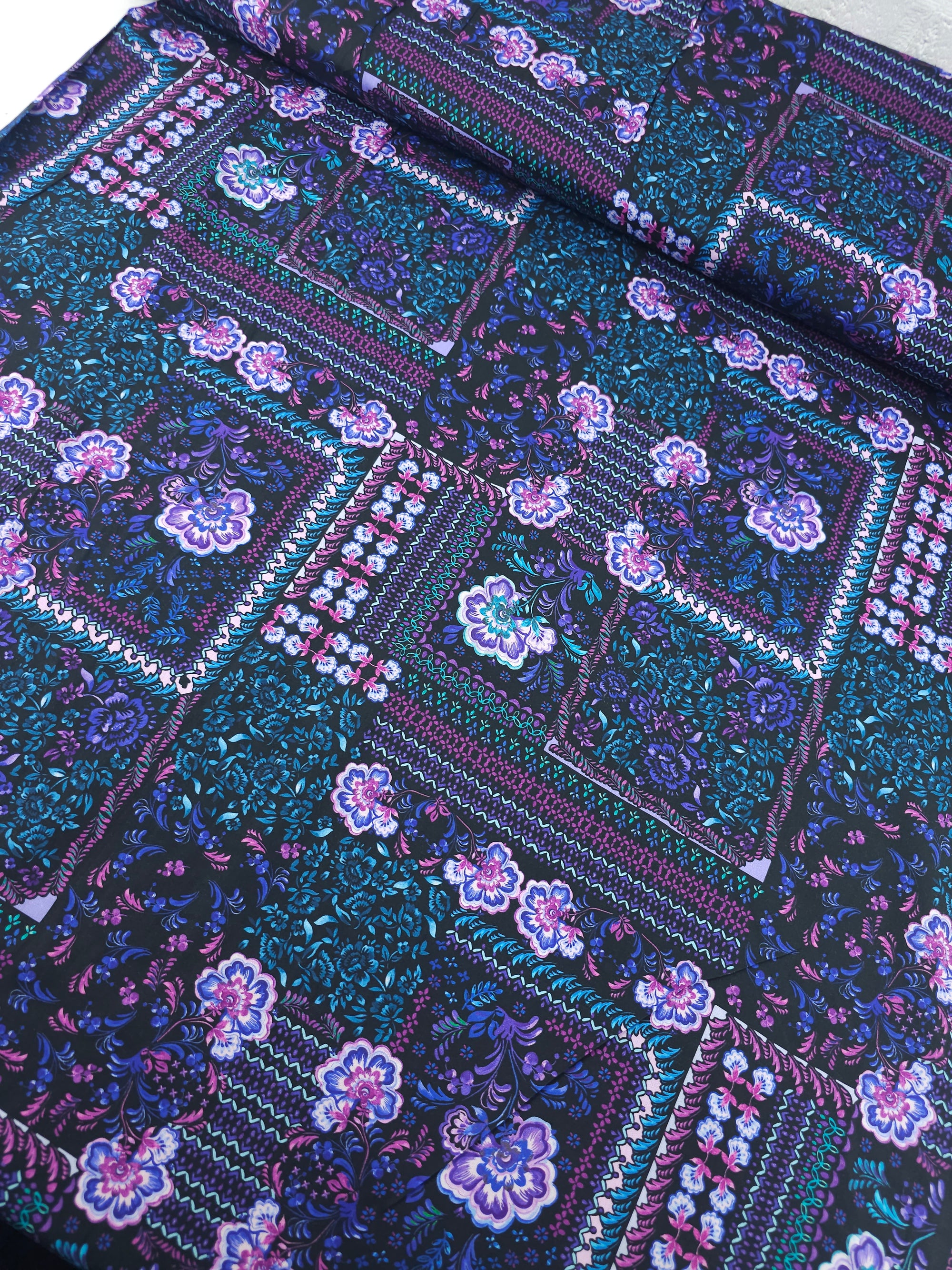 Teal/Purple Wonder Floral Patchwork Cotton Viscose 60"