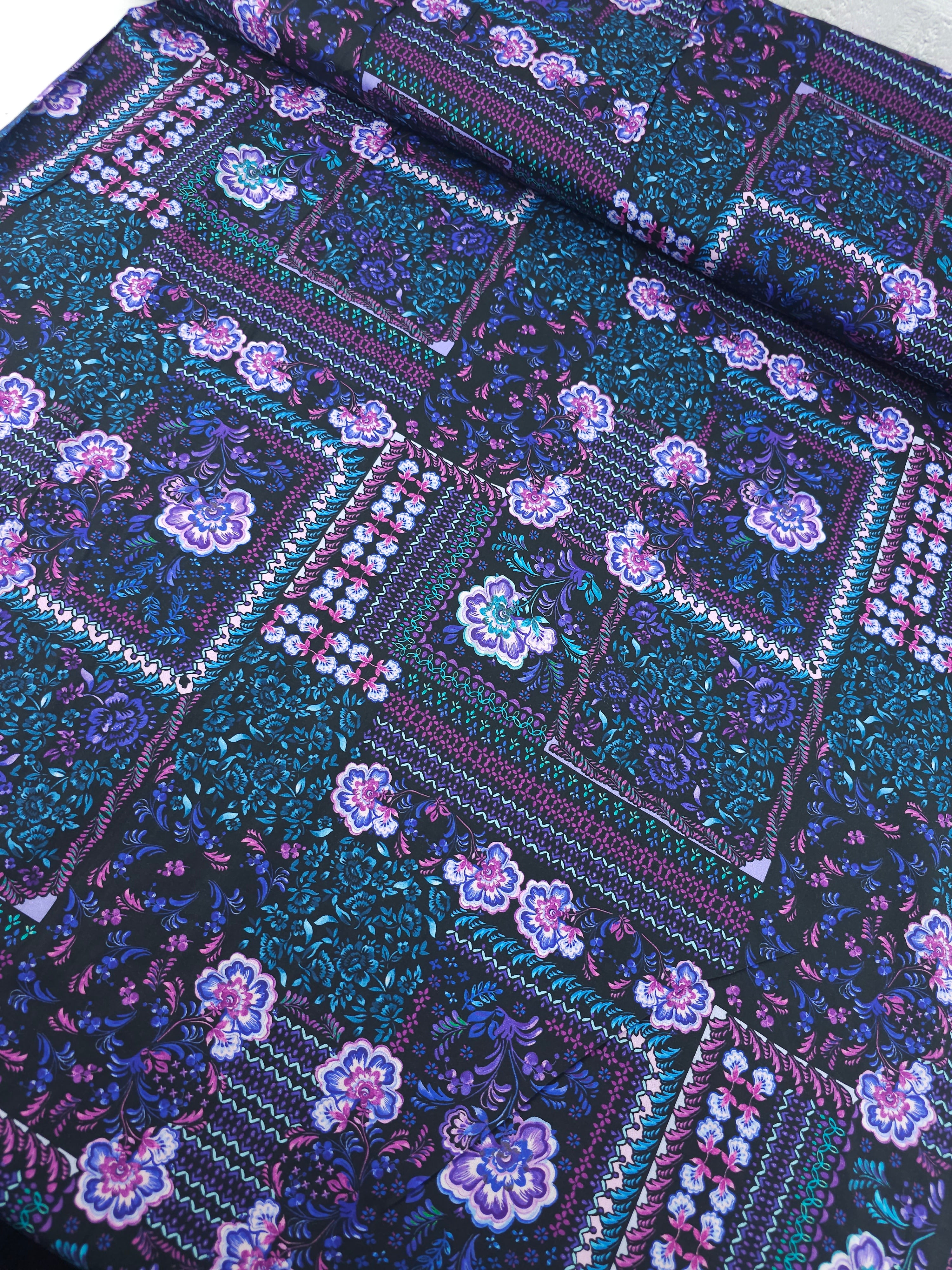 Teal/Purple Wonder Floral Patchwork Cotton Viscose 60"