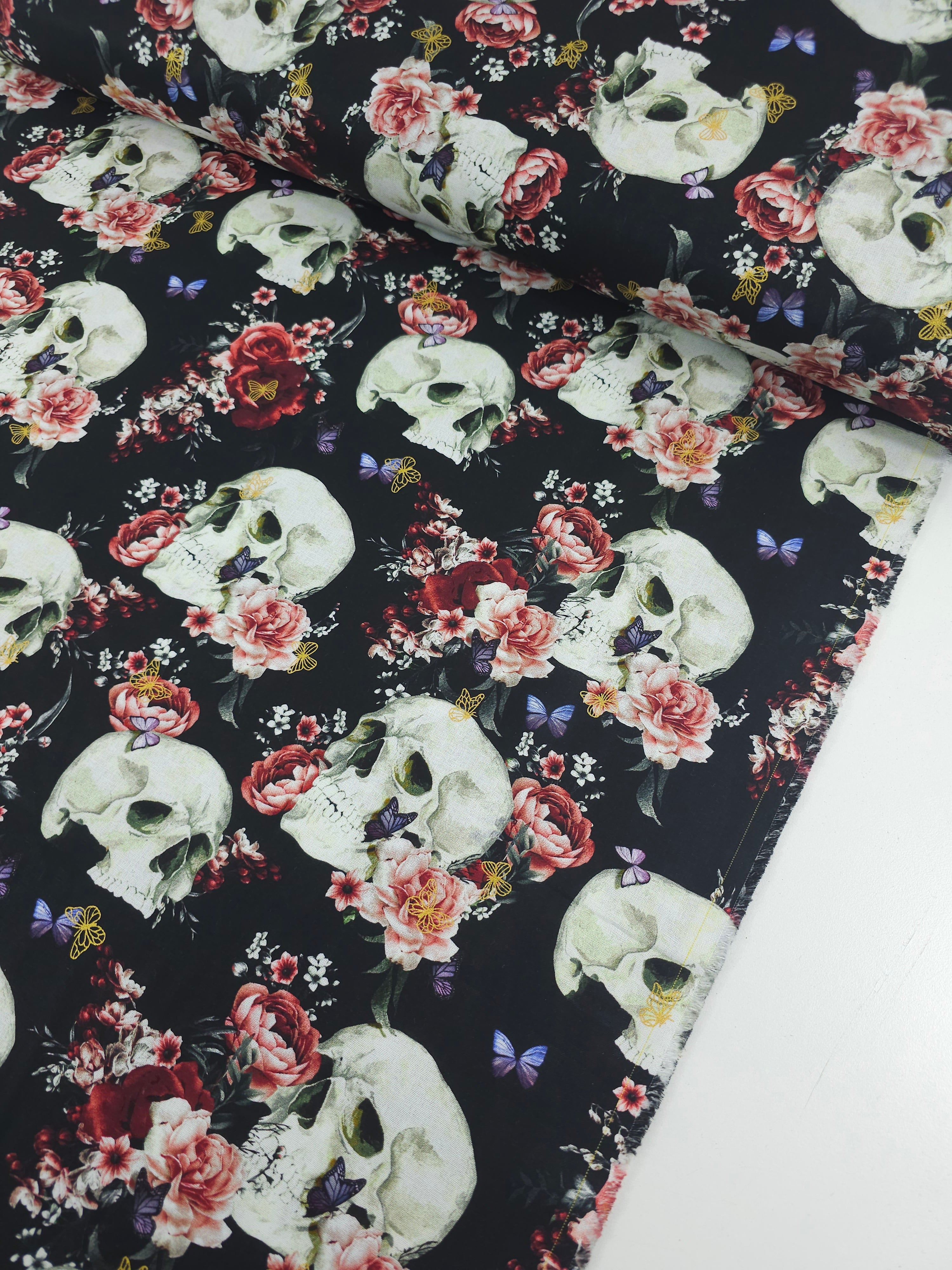 Retro Rose Floral Skull 100% Cotton
