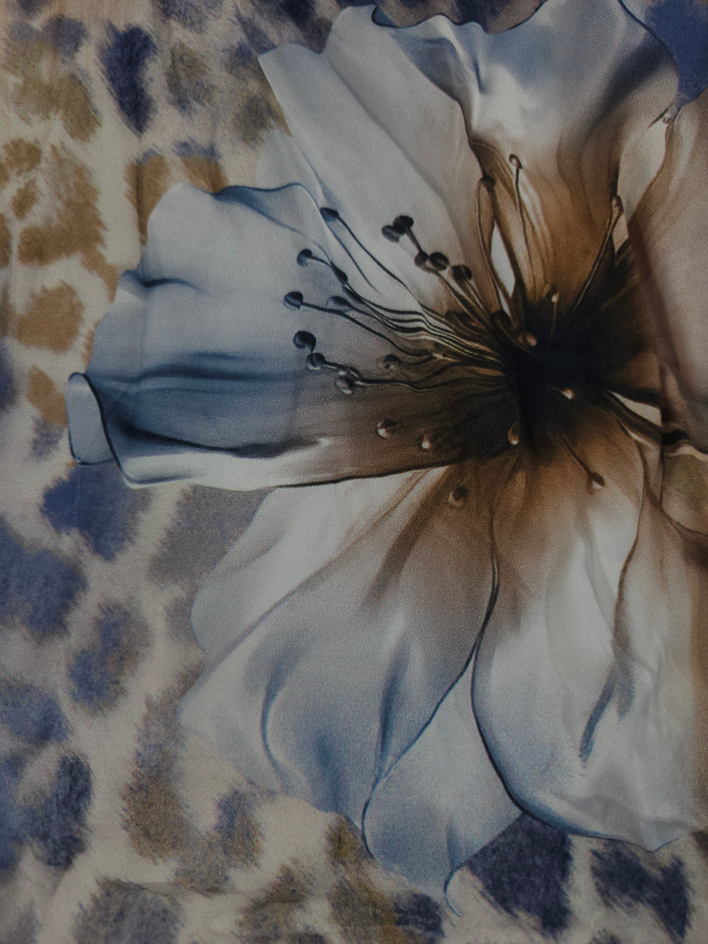 Blue cheetah floral Viscose sateen- 1.8m piece