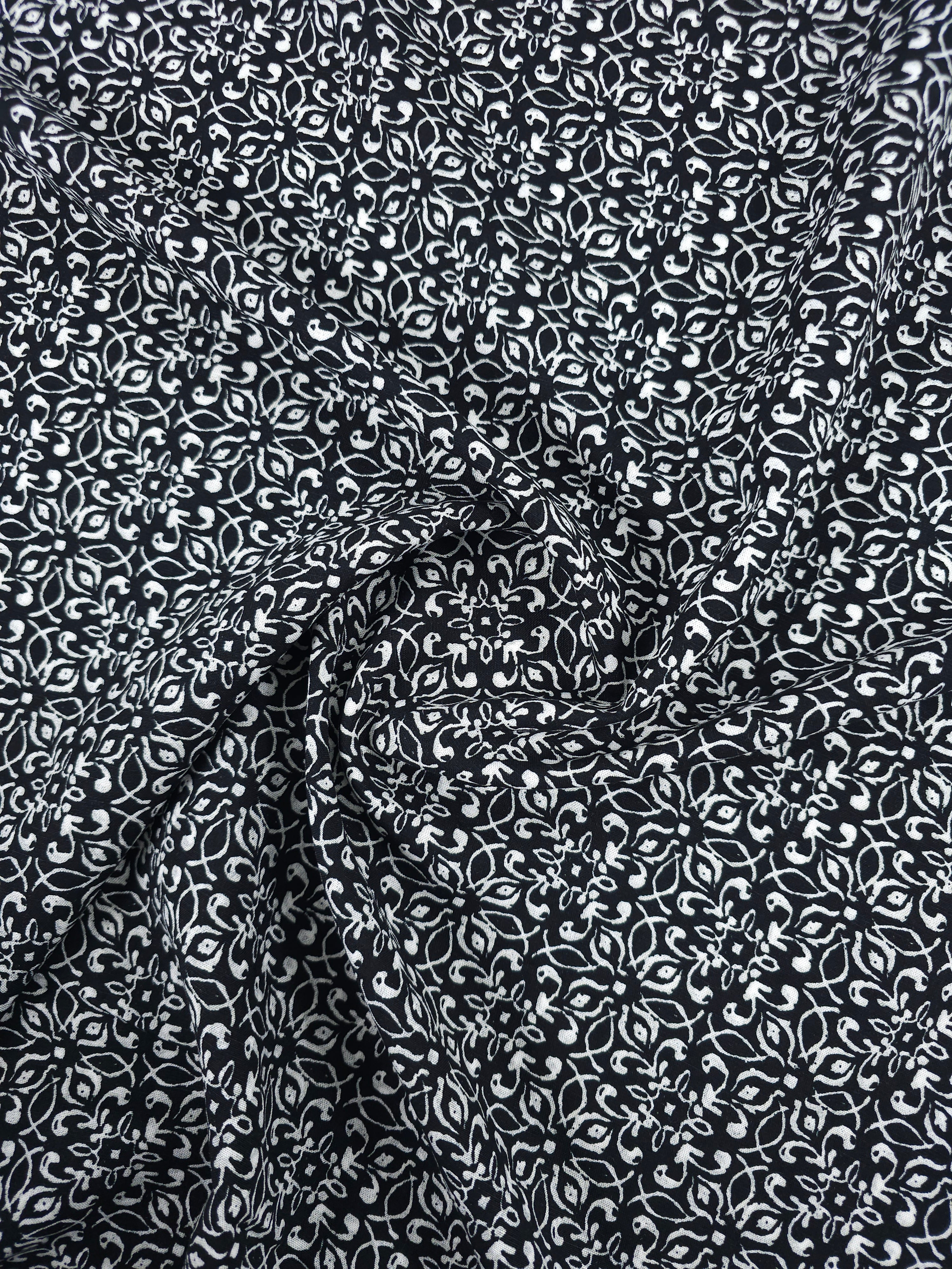 Black/White Damask Spiral Floral Viscose Cotton