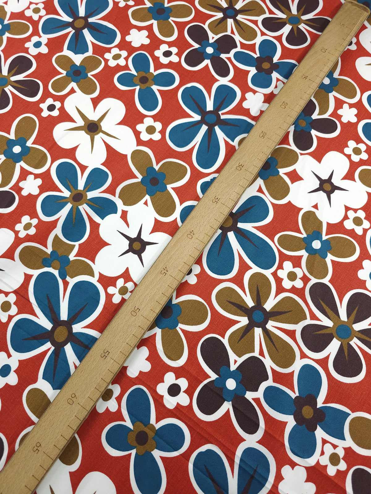 Rust/Teal Groovy Floral Cotton Poplin