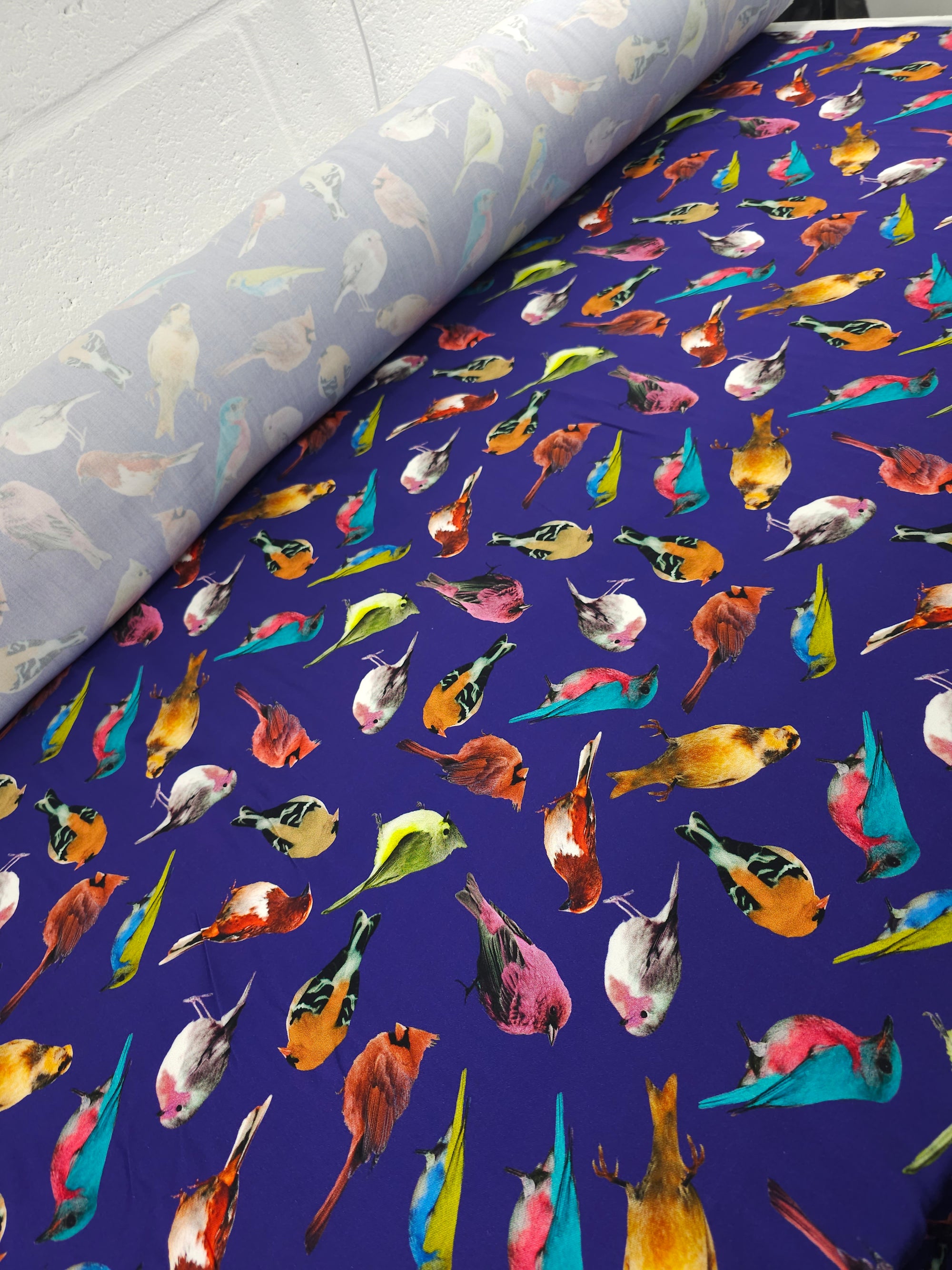 Purple Island Birds Viscose Challis