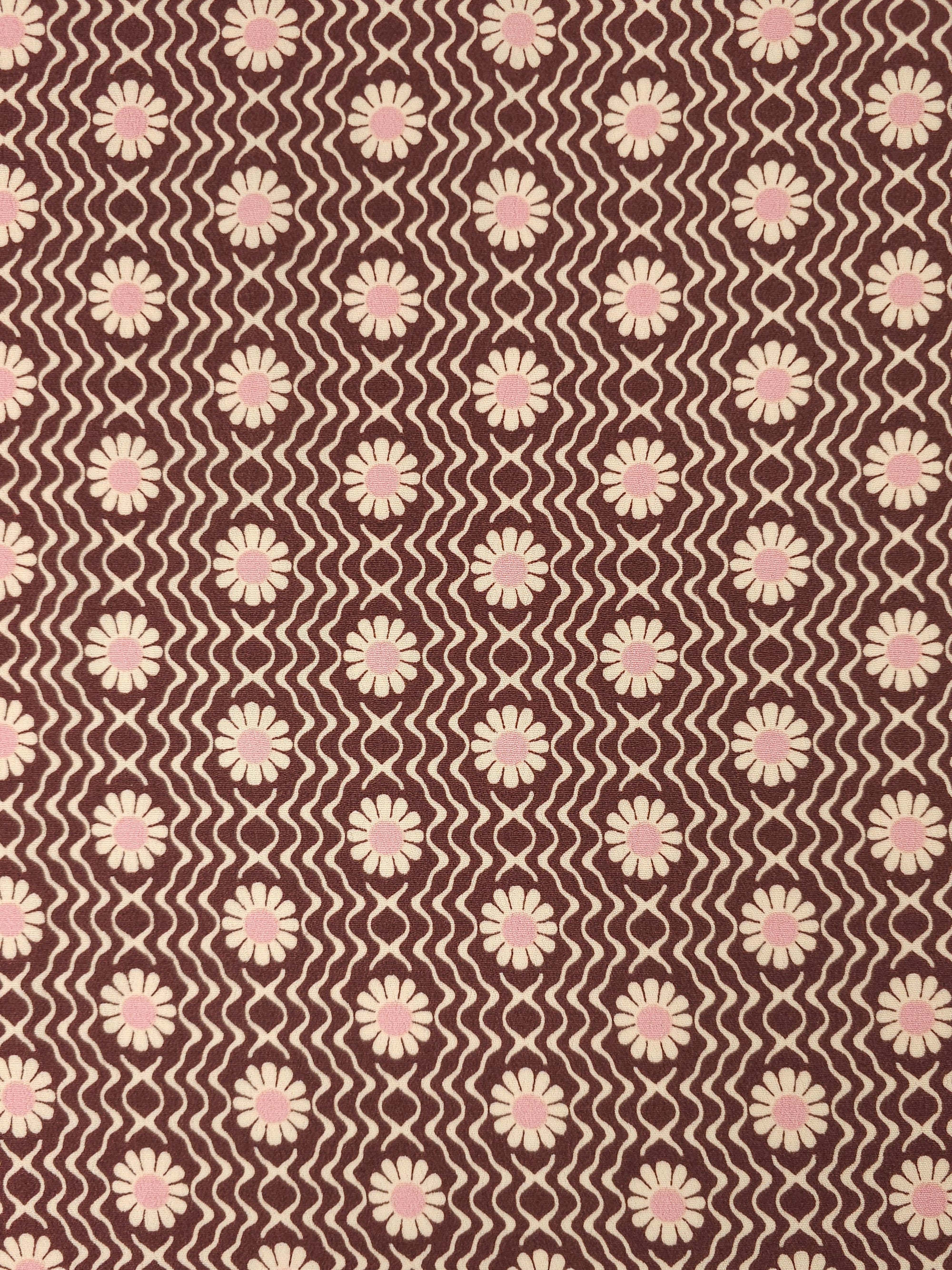 Brown/Pink Daisy Wave Viscose Crepe