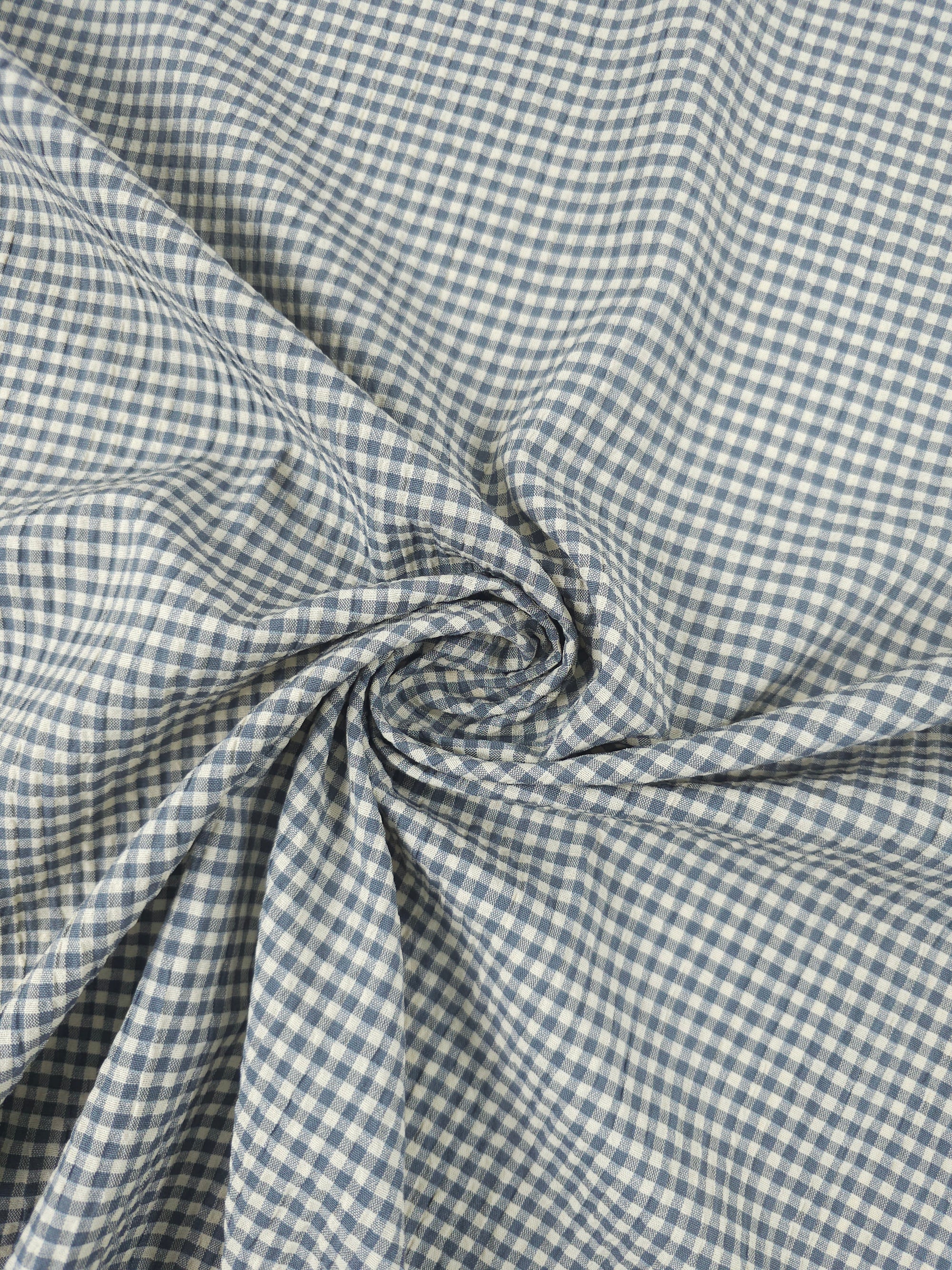 Grey/Cream Mini Gingham Crinkle Poly Cotton