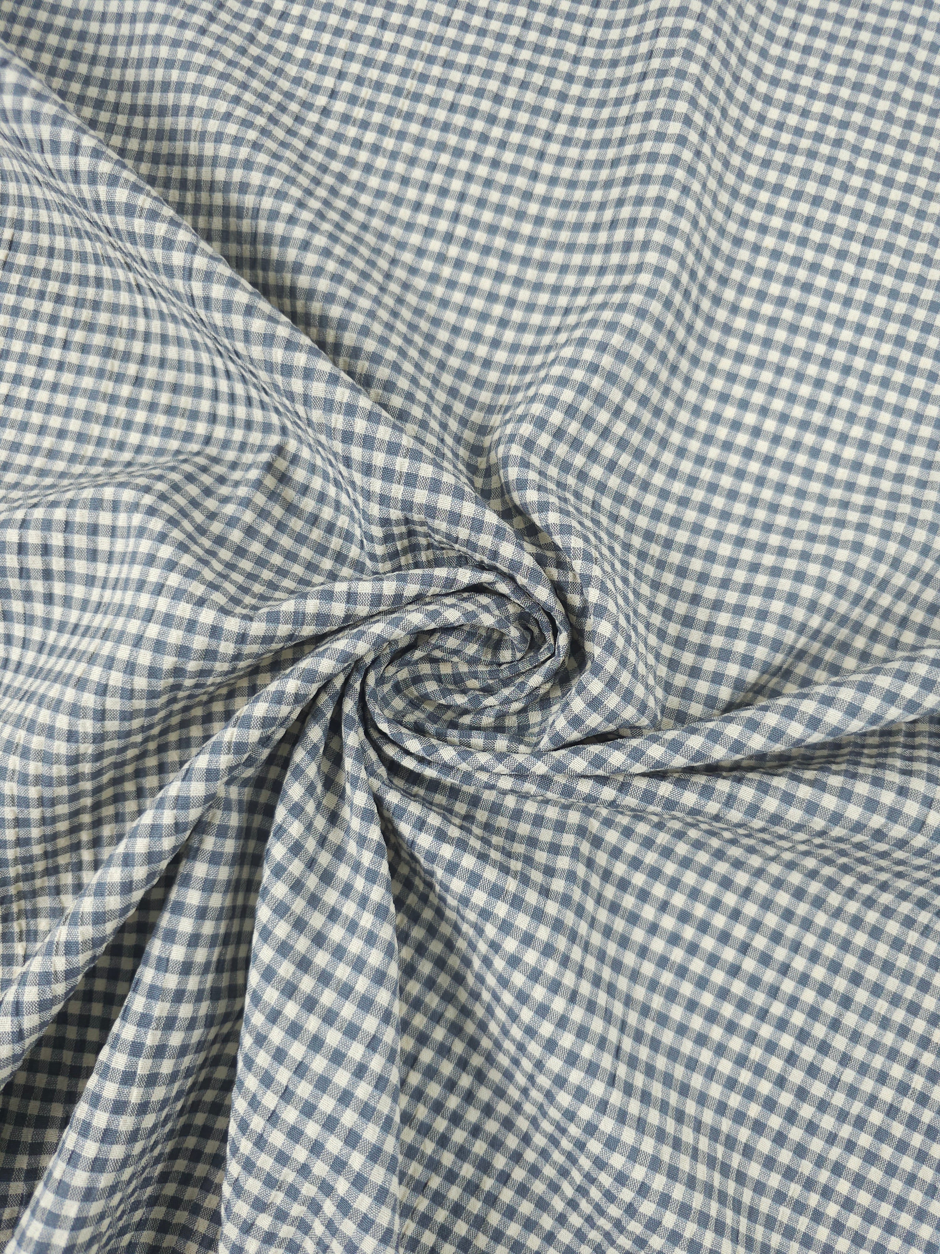 Grey/Cream Mini Gingham Crinkle Poly Cotton