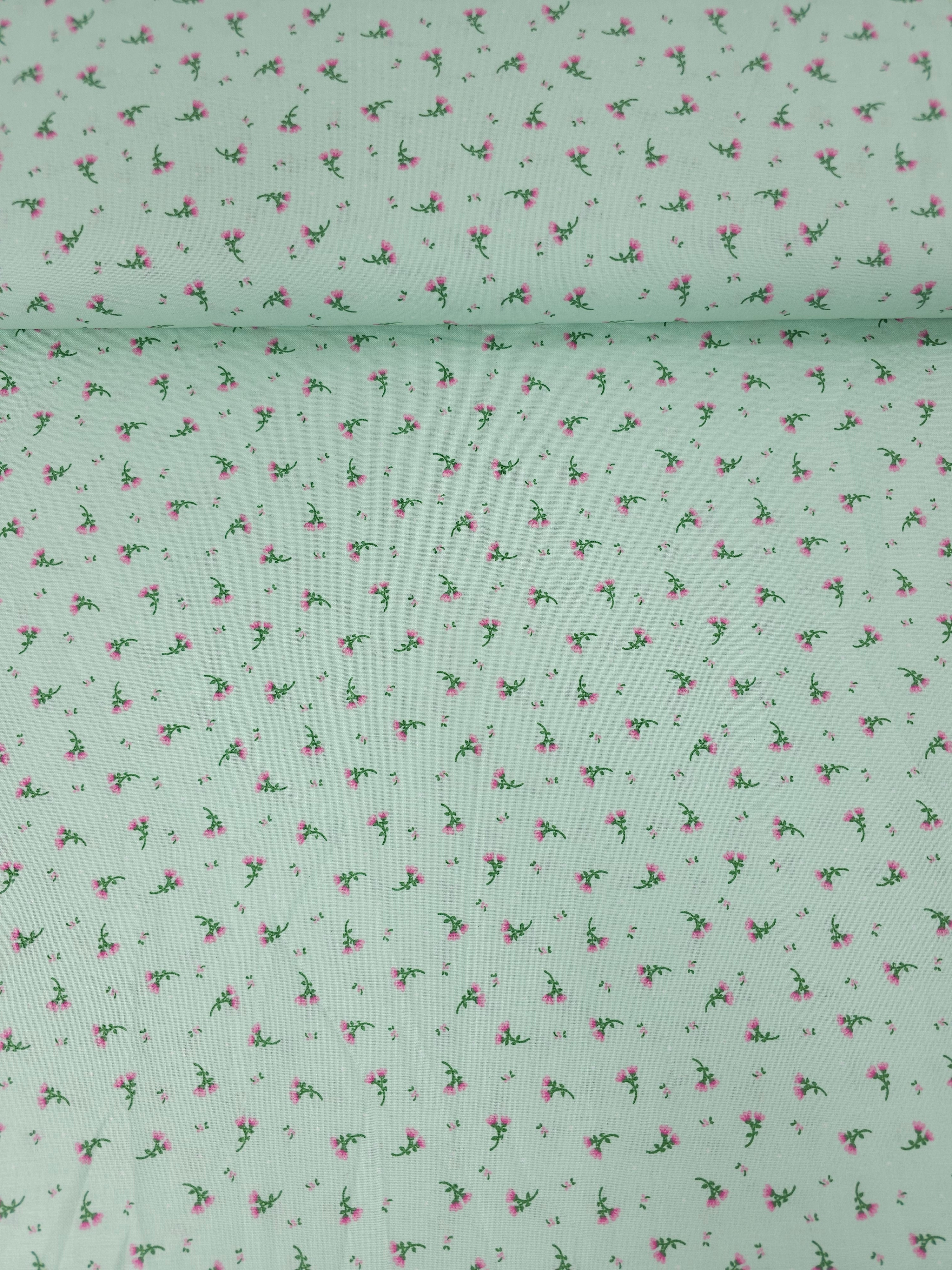 Mint Green Floating Flower 100% Cotton
