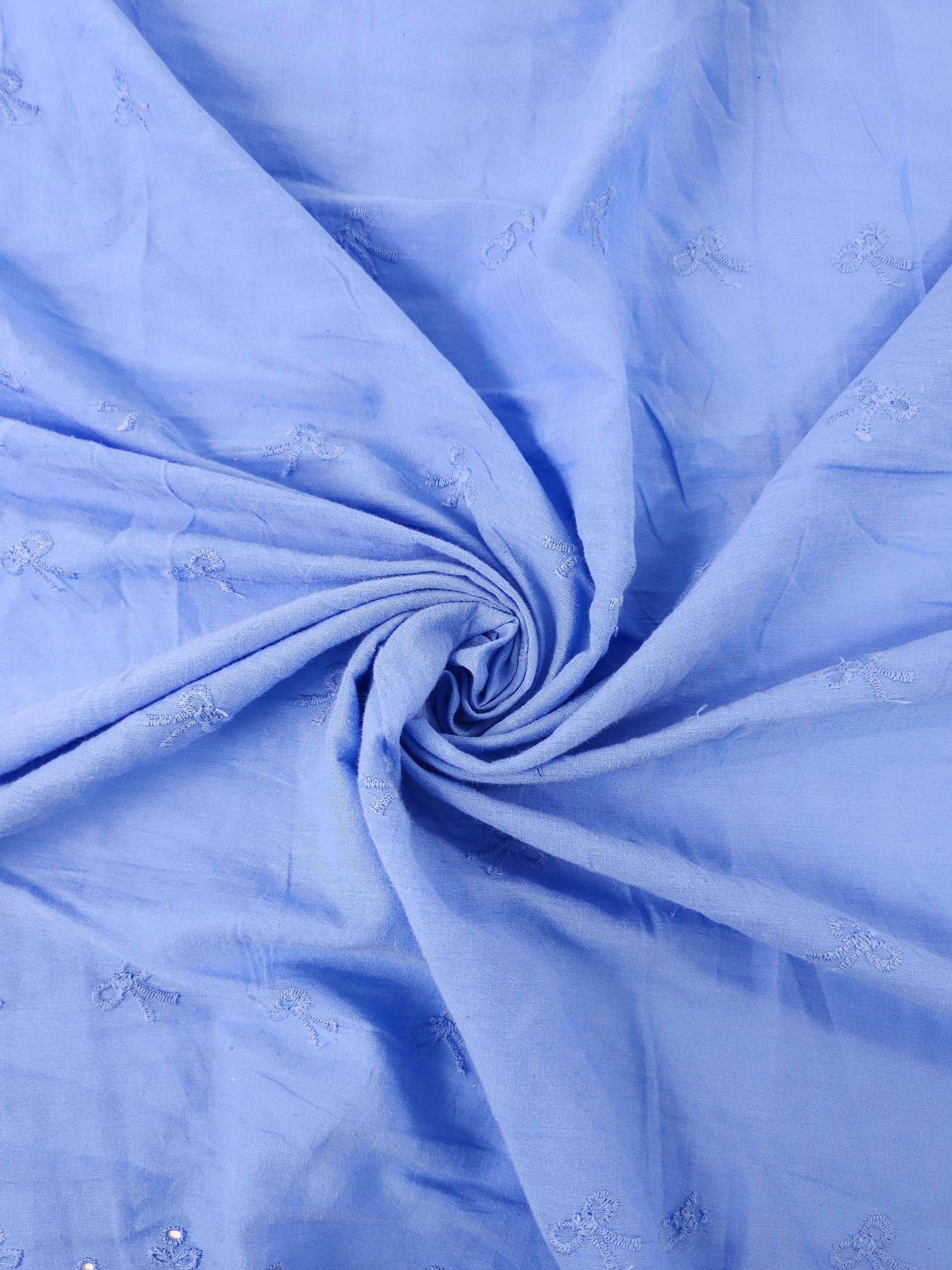 Periwinkle Blue Bow Floral Cambric Cotton Broderie Anglaise