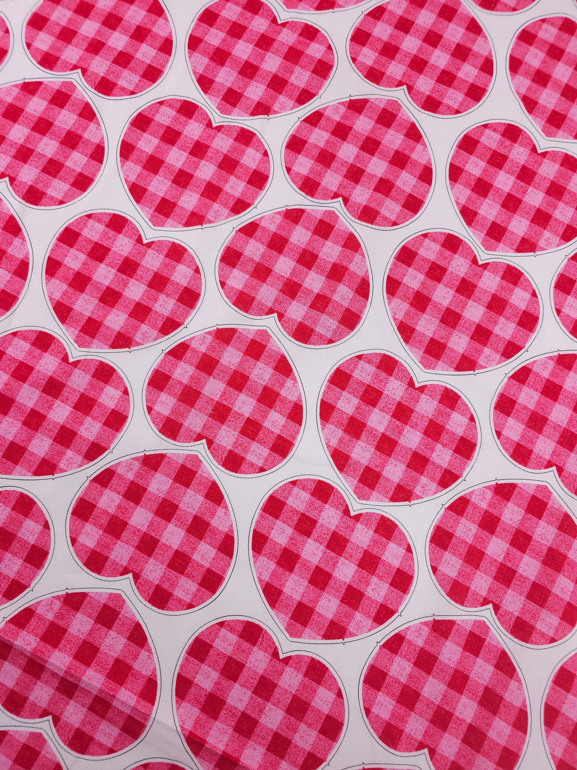 Hot Pink Plaid Hearts Flax Cotton