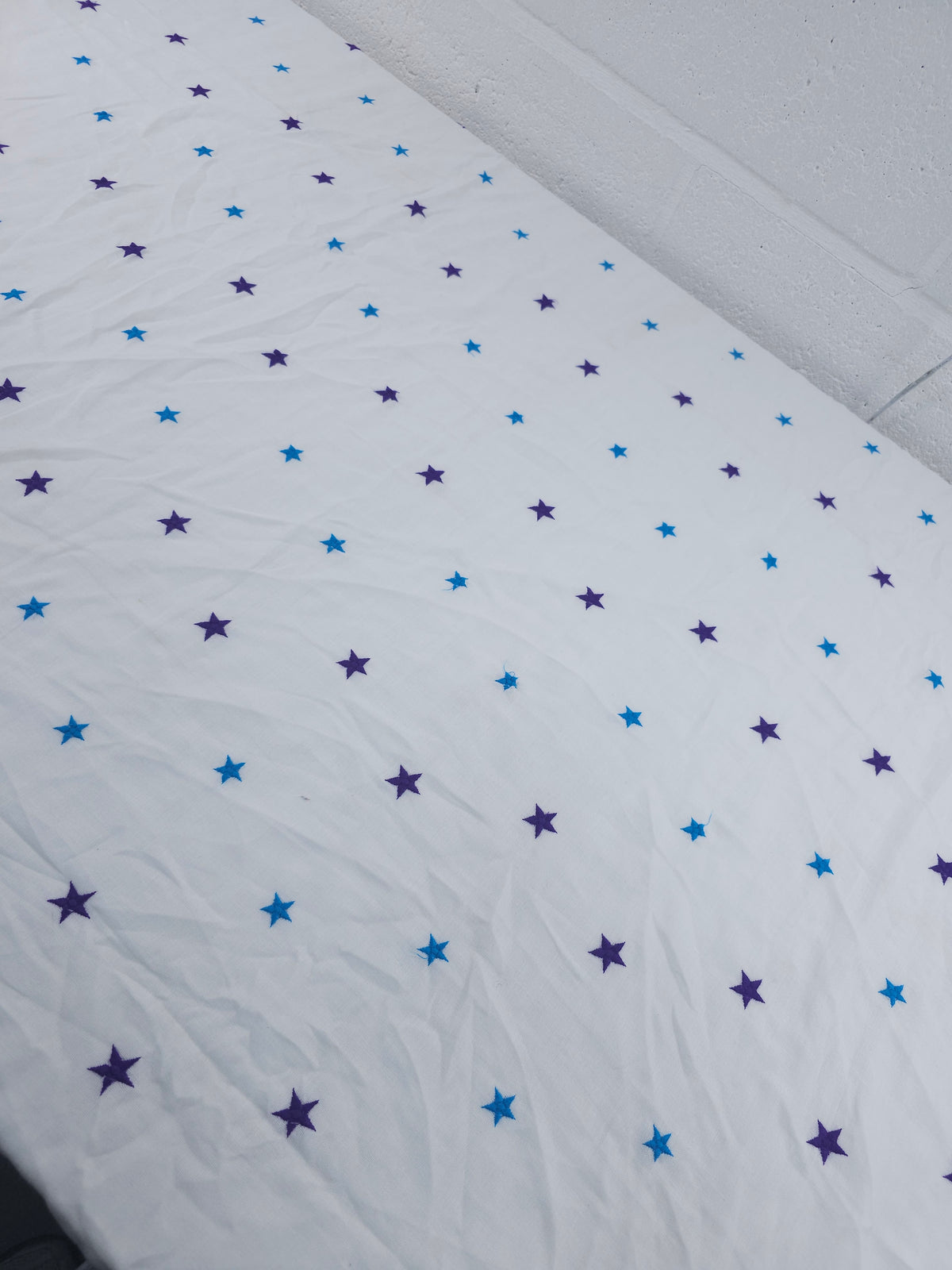 Blue/Purple Embroidered Stars Fine Double Gauze