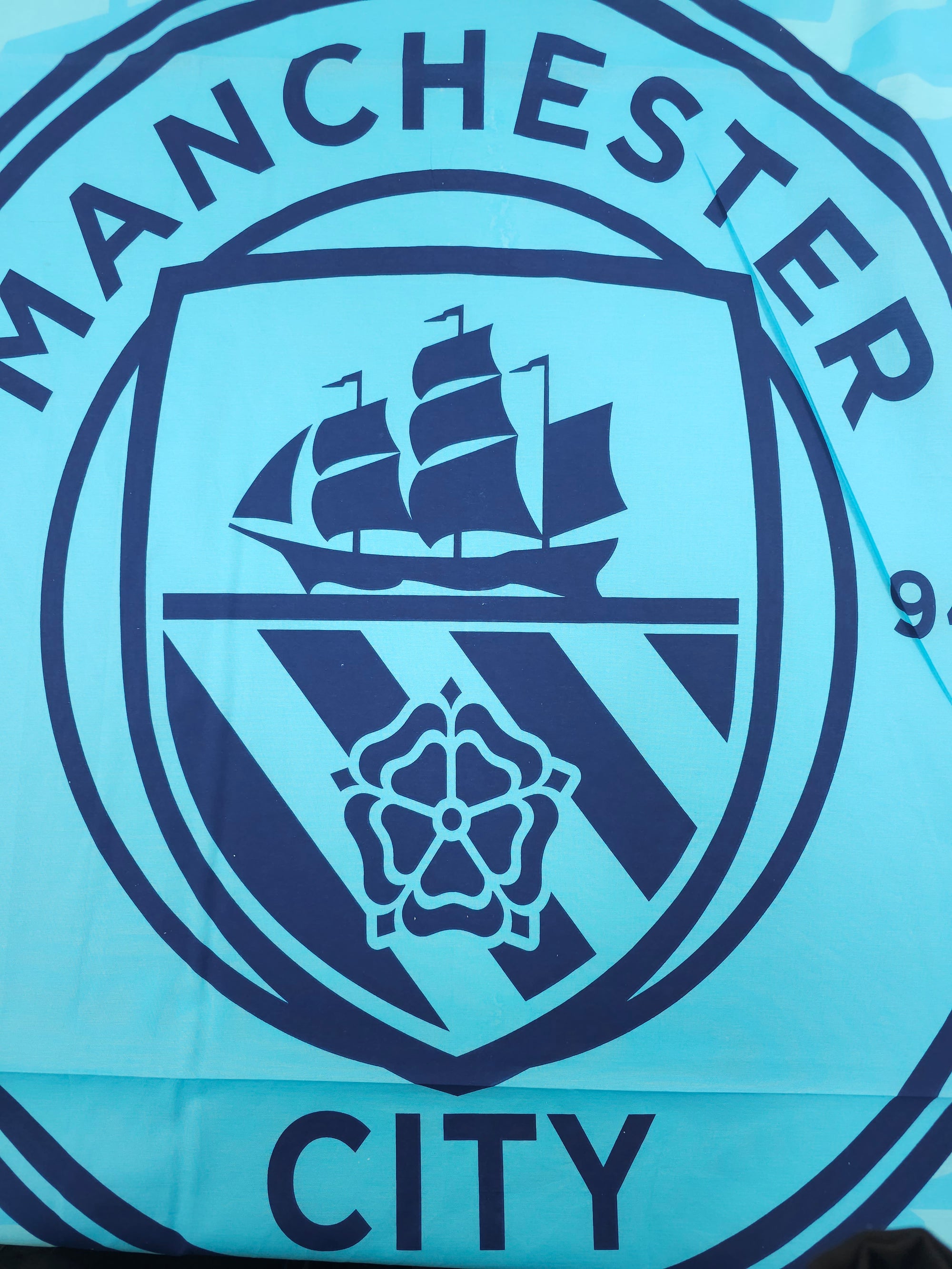 Manchester City FC Large Emblem 100% Cotton Football Fabric 94" - 1.55m Panel *EXTRA WIDE*