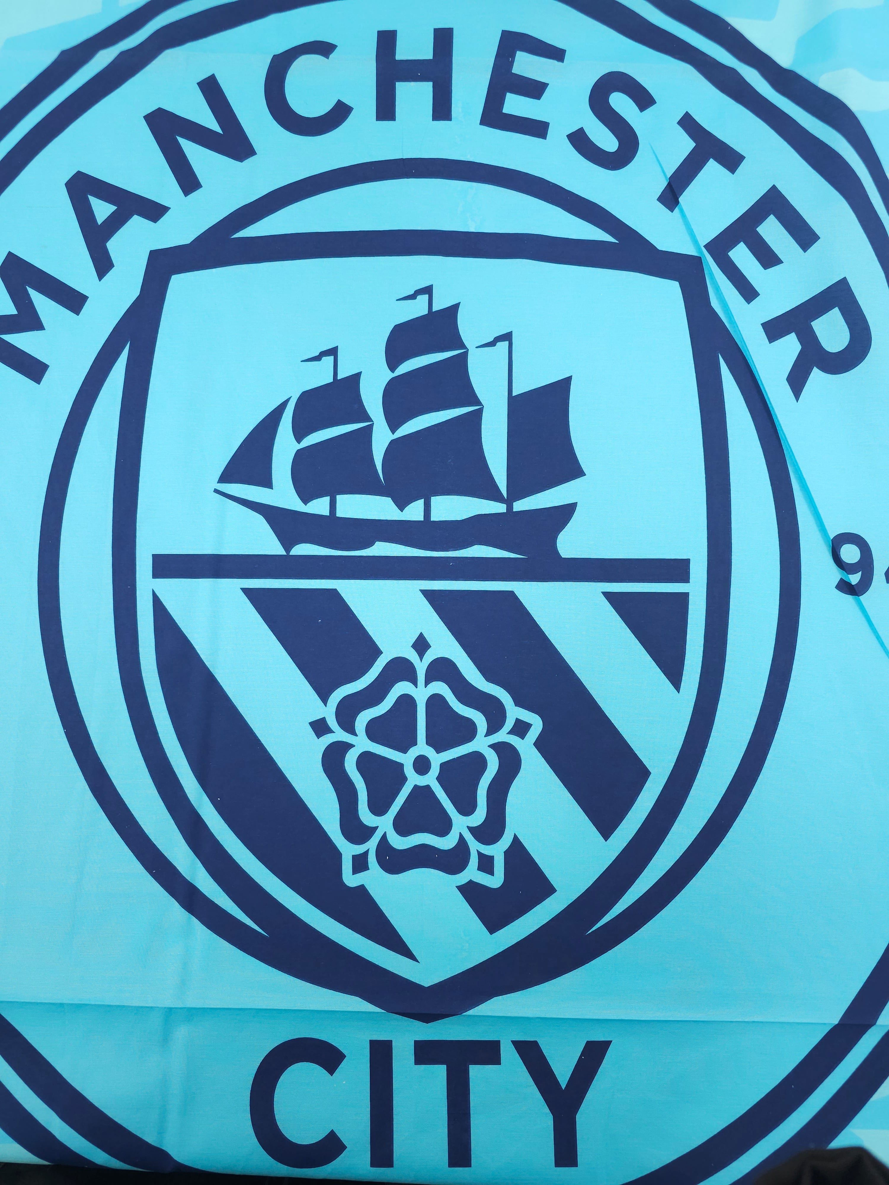 Manchester City FC Large Emblem 100% Cotton Football Fabric 94" - 1.55m Panel *EXTRA WIDE*