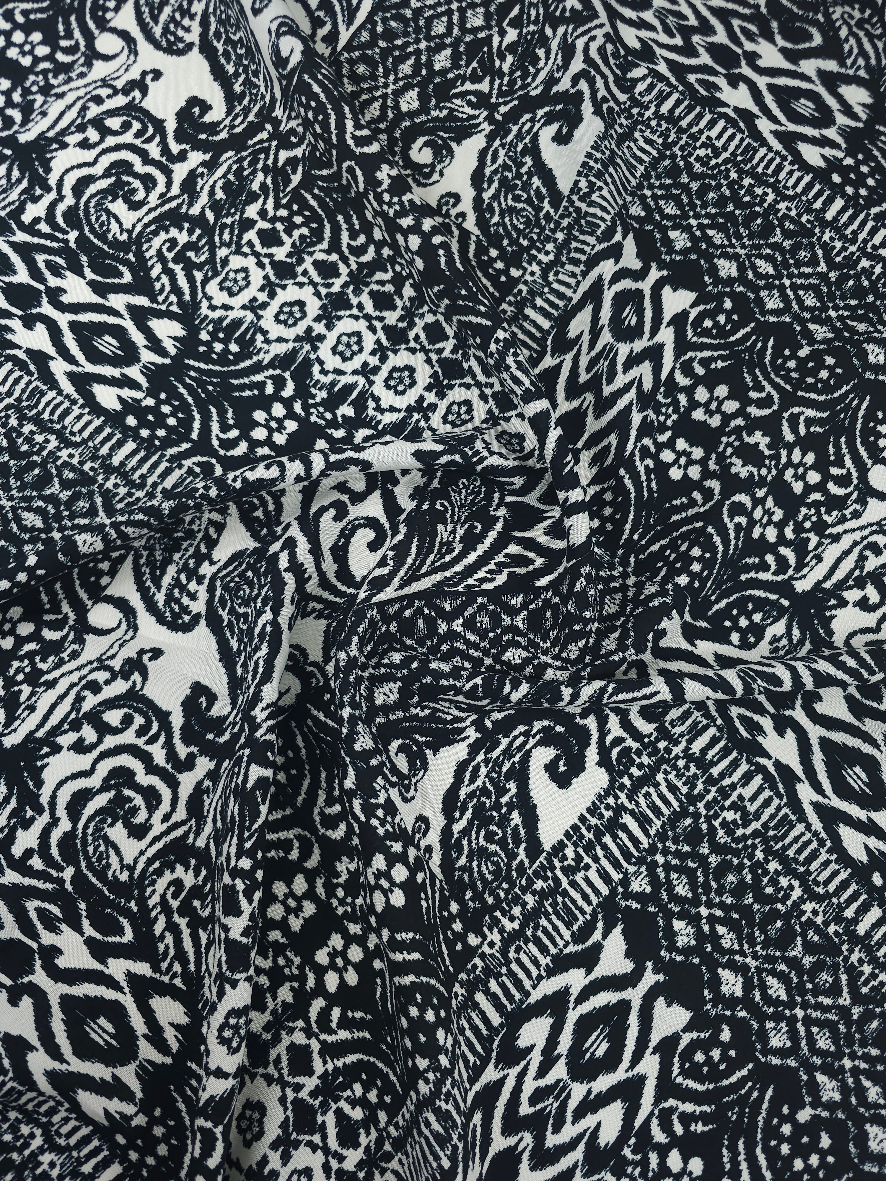Black Abstract Damask Viscose Challis