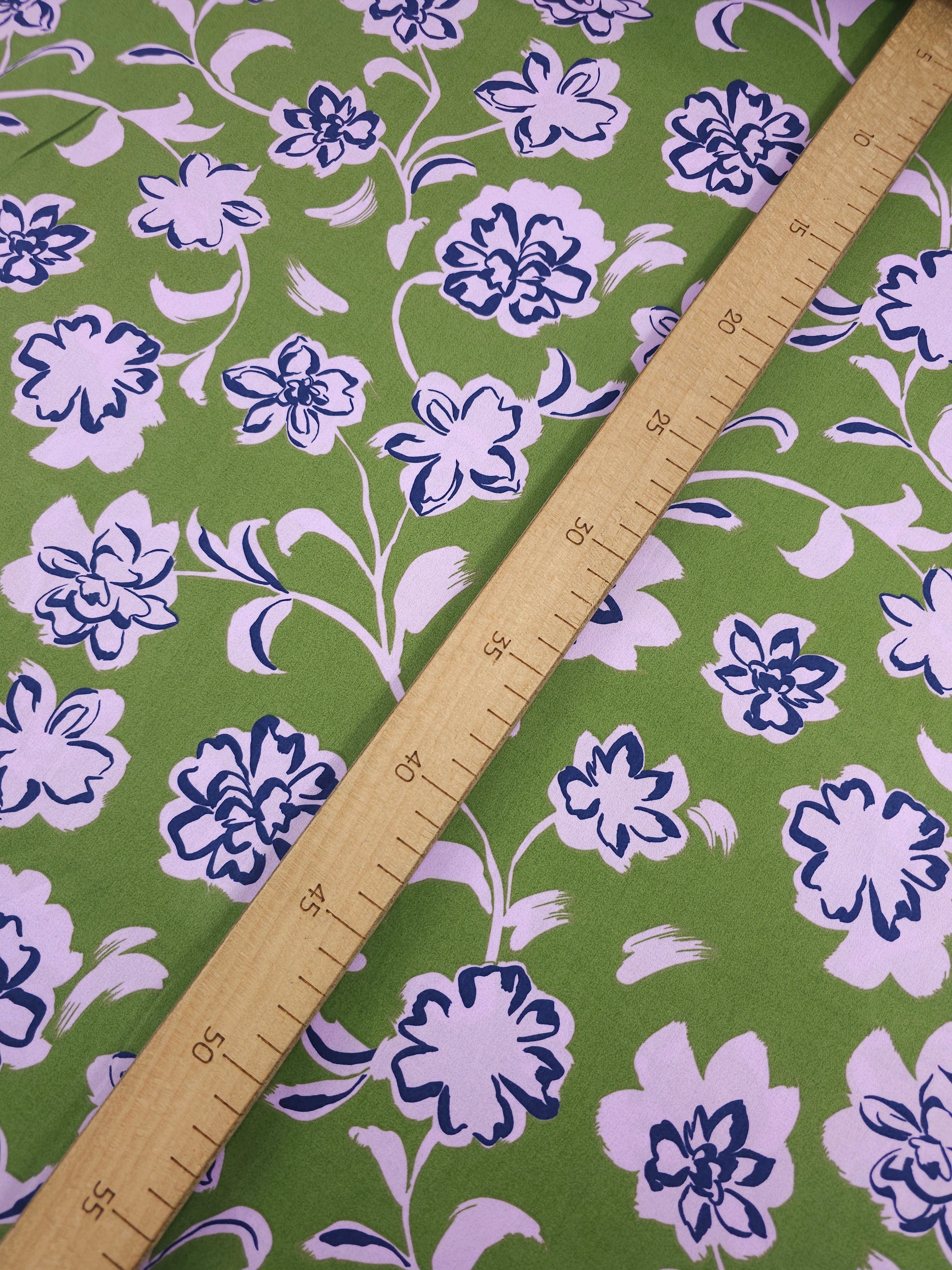 Green/Lilac Bordeaux Floral Cotton Sateen 57"