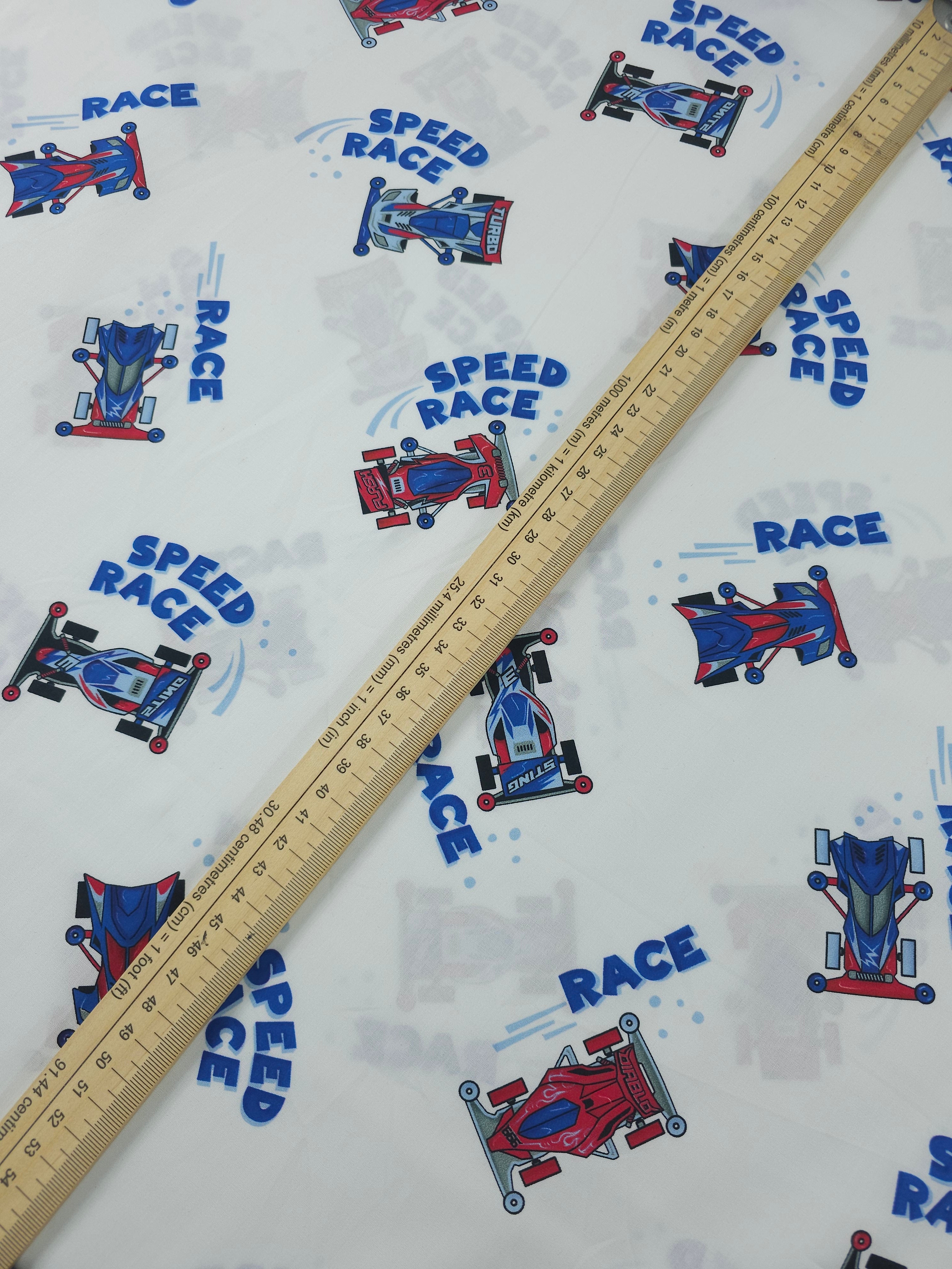 Red/Blue Speed Race 100% Cotton 57"