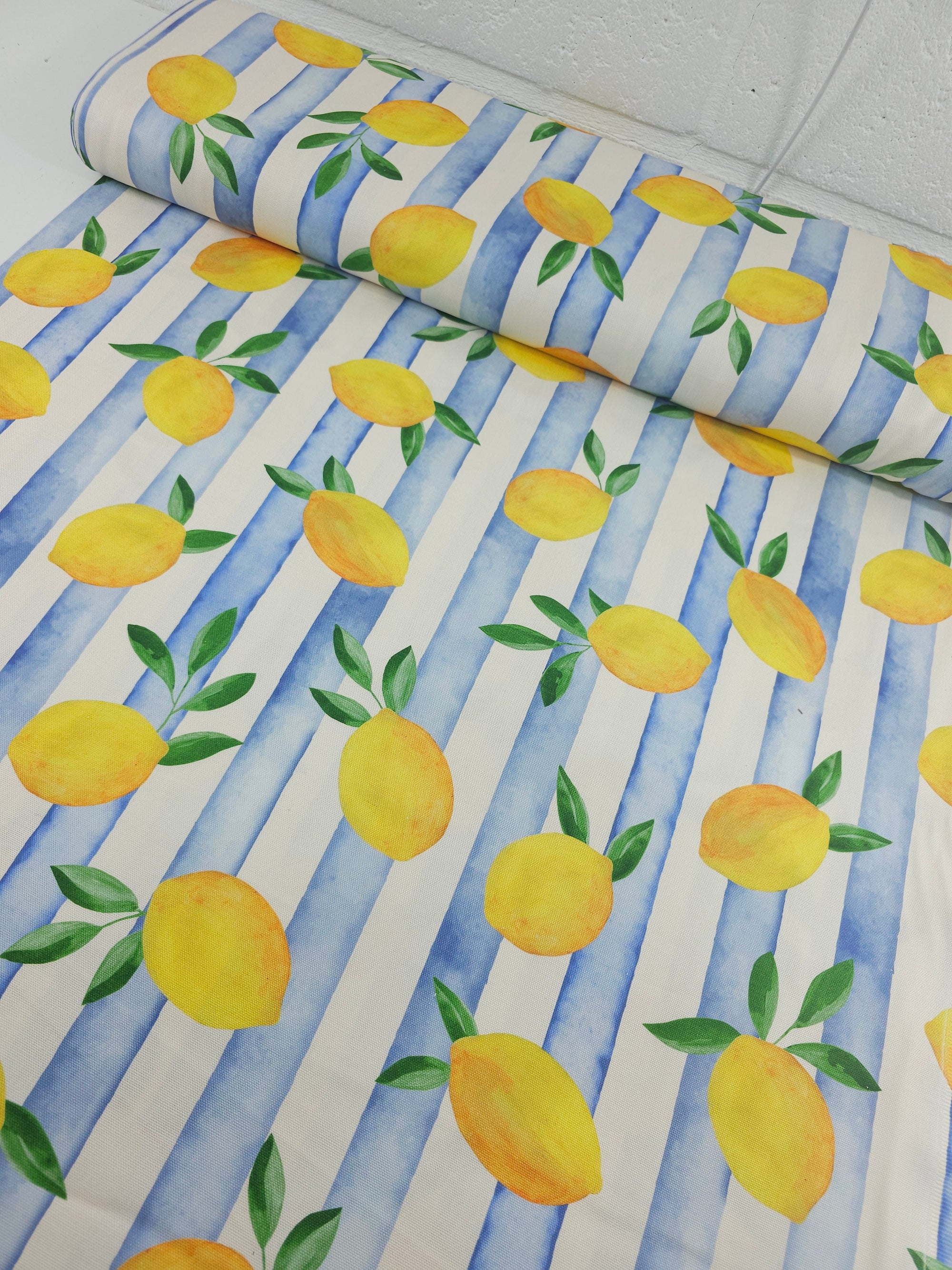 Falling Lemons Block Stripe Lightweight Canvas Cotton