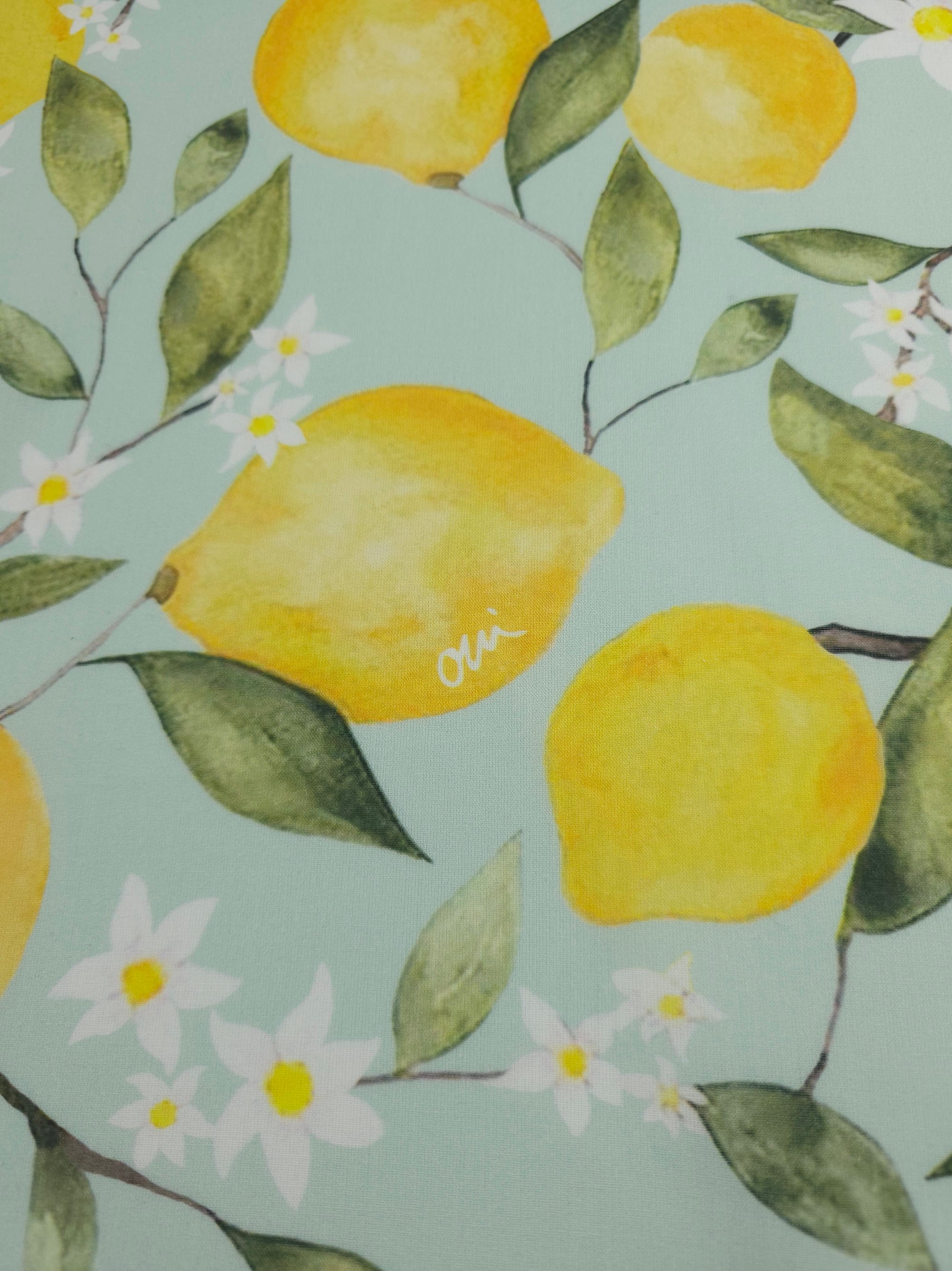 Lemon Daisy Branch Cotton Voile