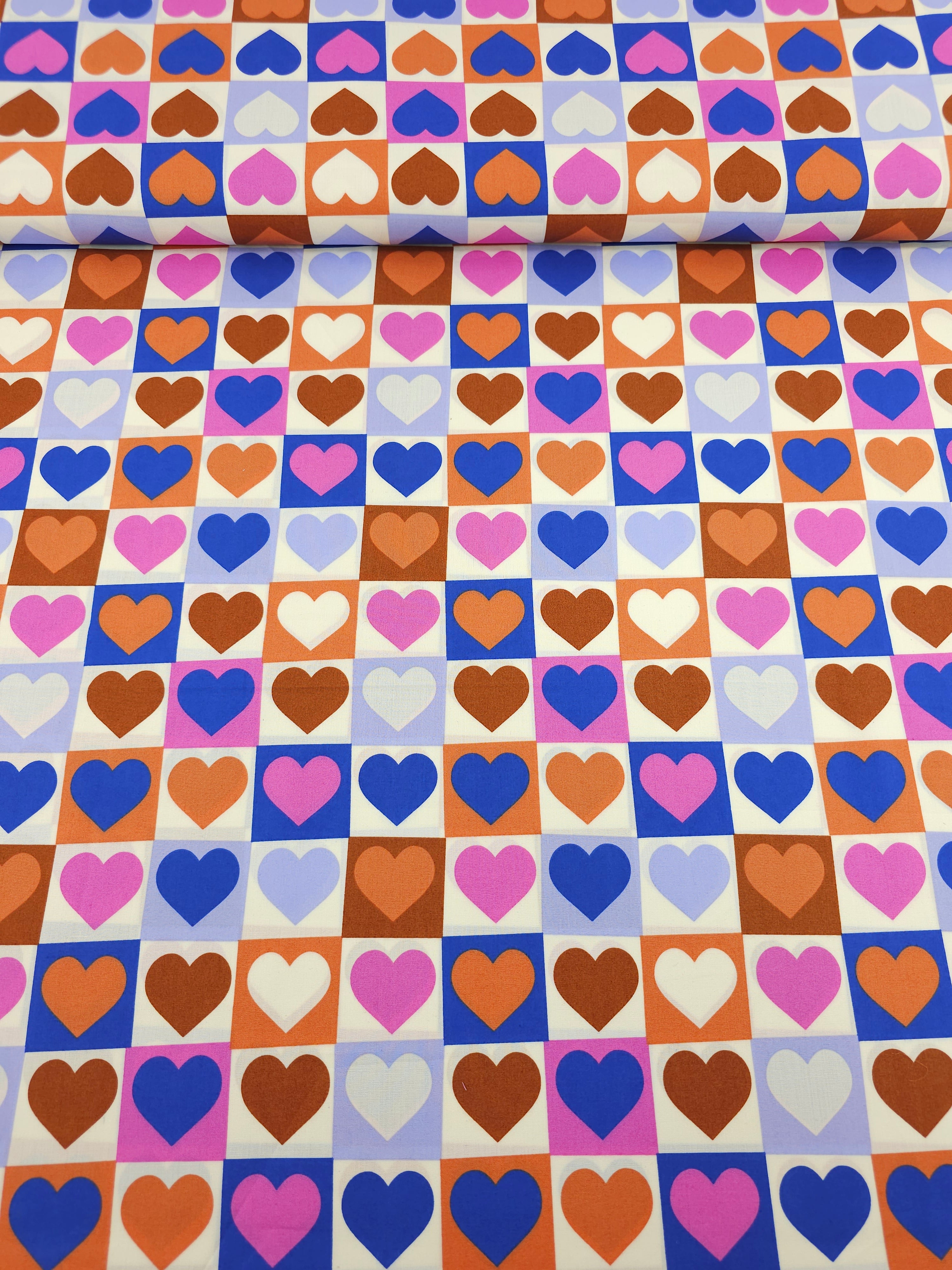 Cool Checkerboard Hearts 100% Cotton 57"