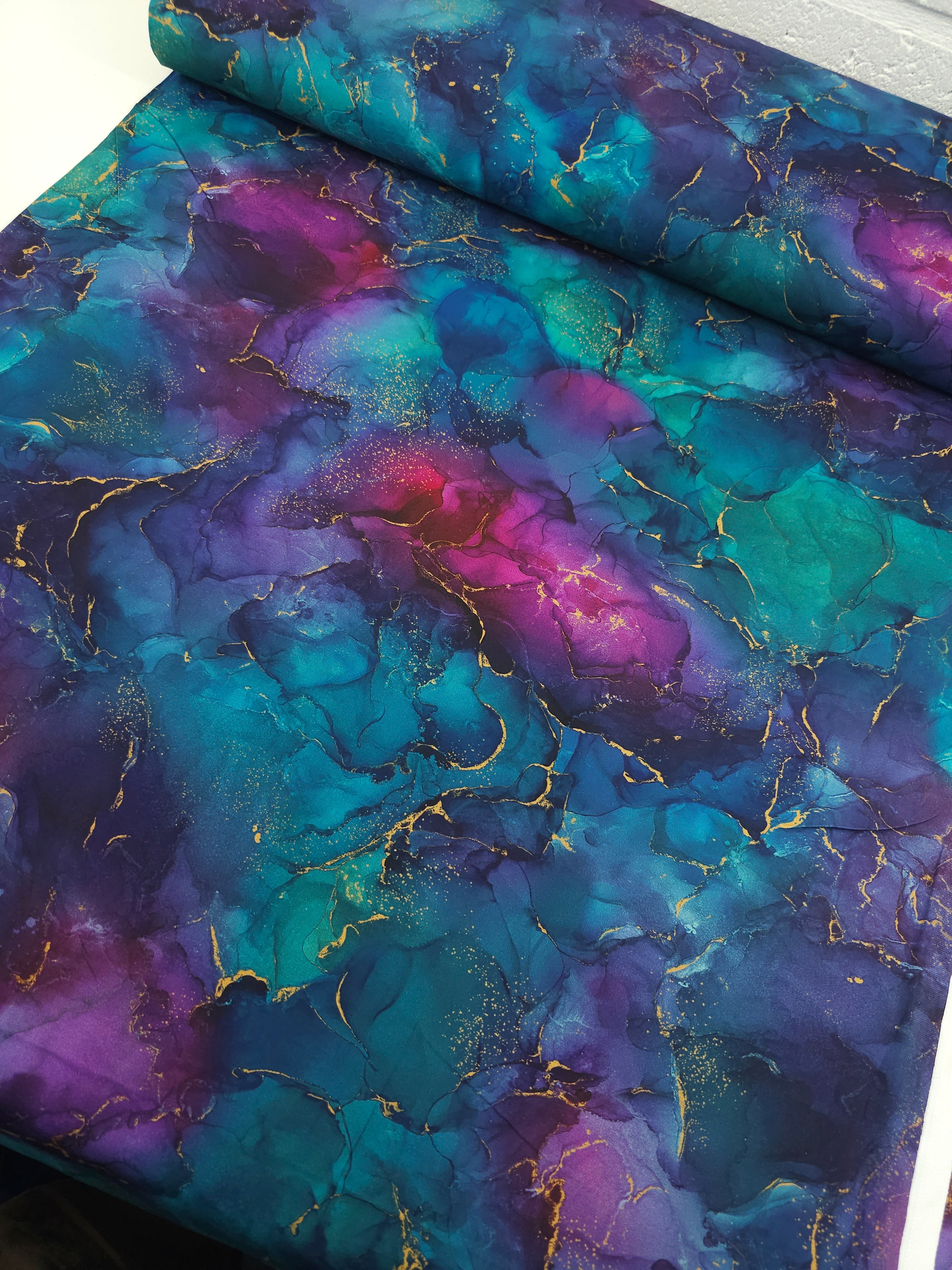 Magenta/Teal Gold Marble 100% Cotton 106" *EXTRA WIDE*