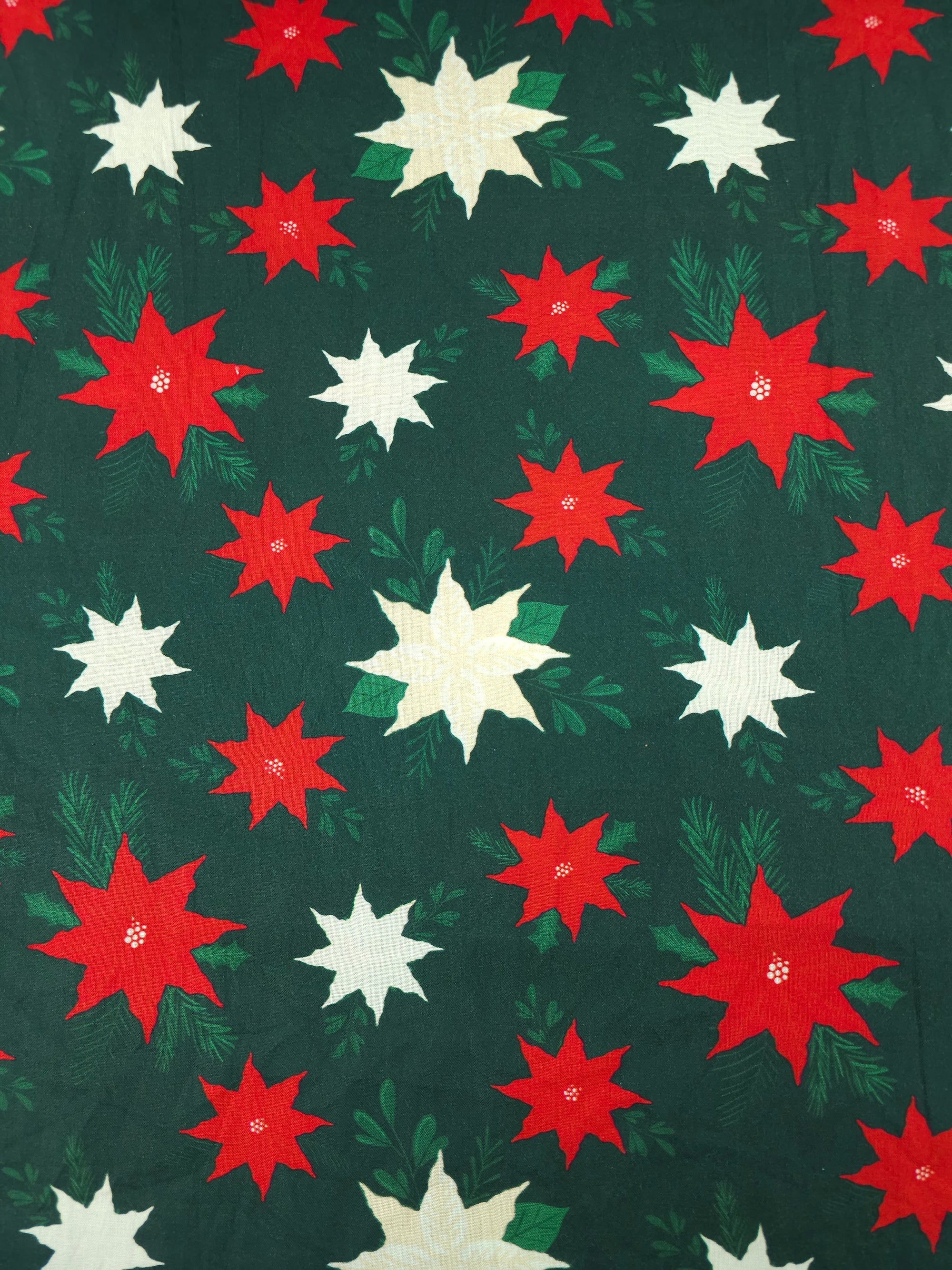 Green/Red Abstract Holly 100% Cotton