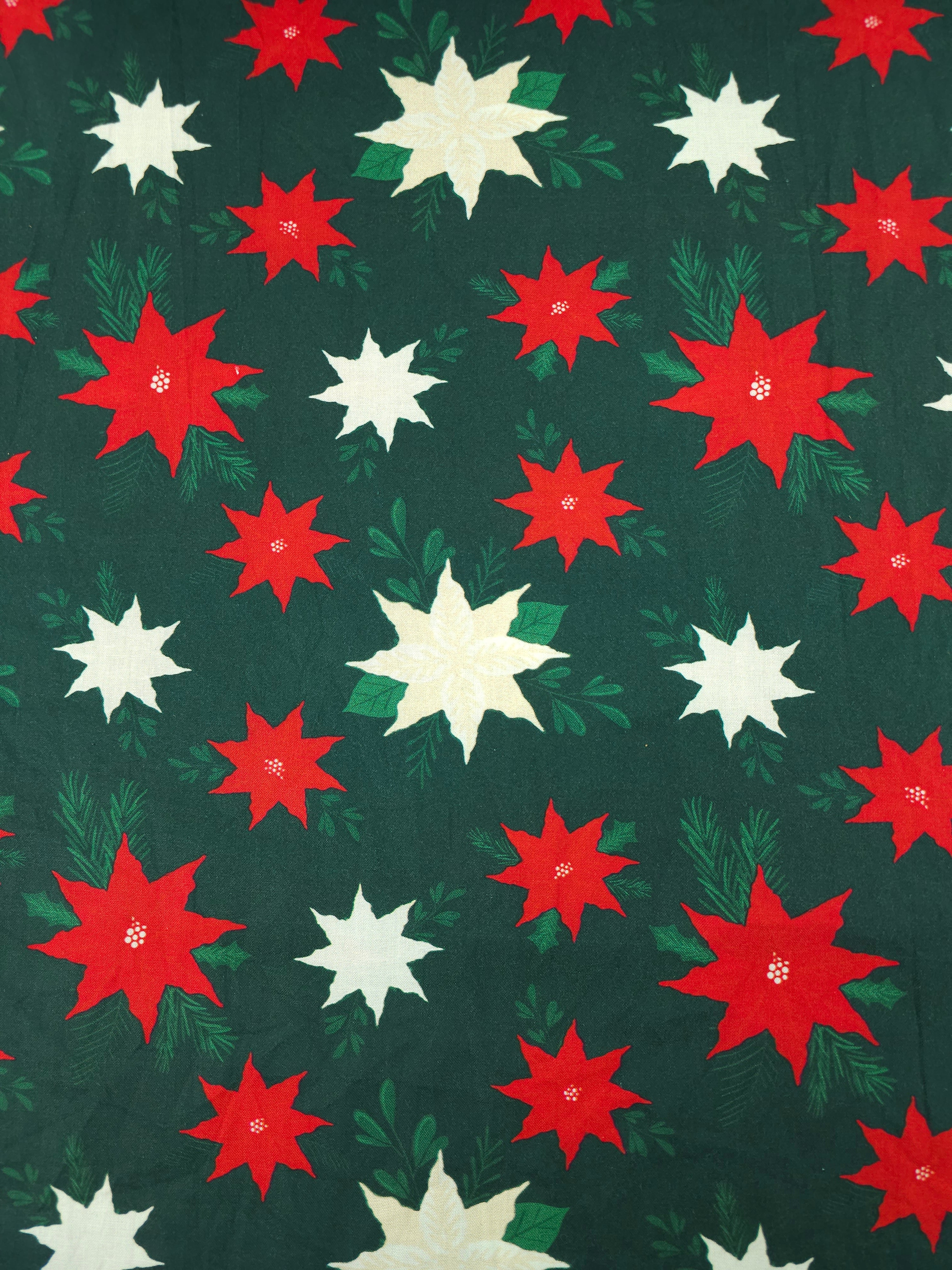 Green/Red Abstract Holly 100% Cotton