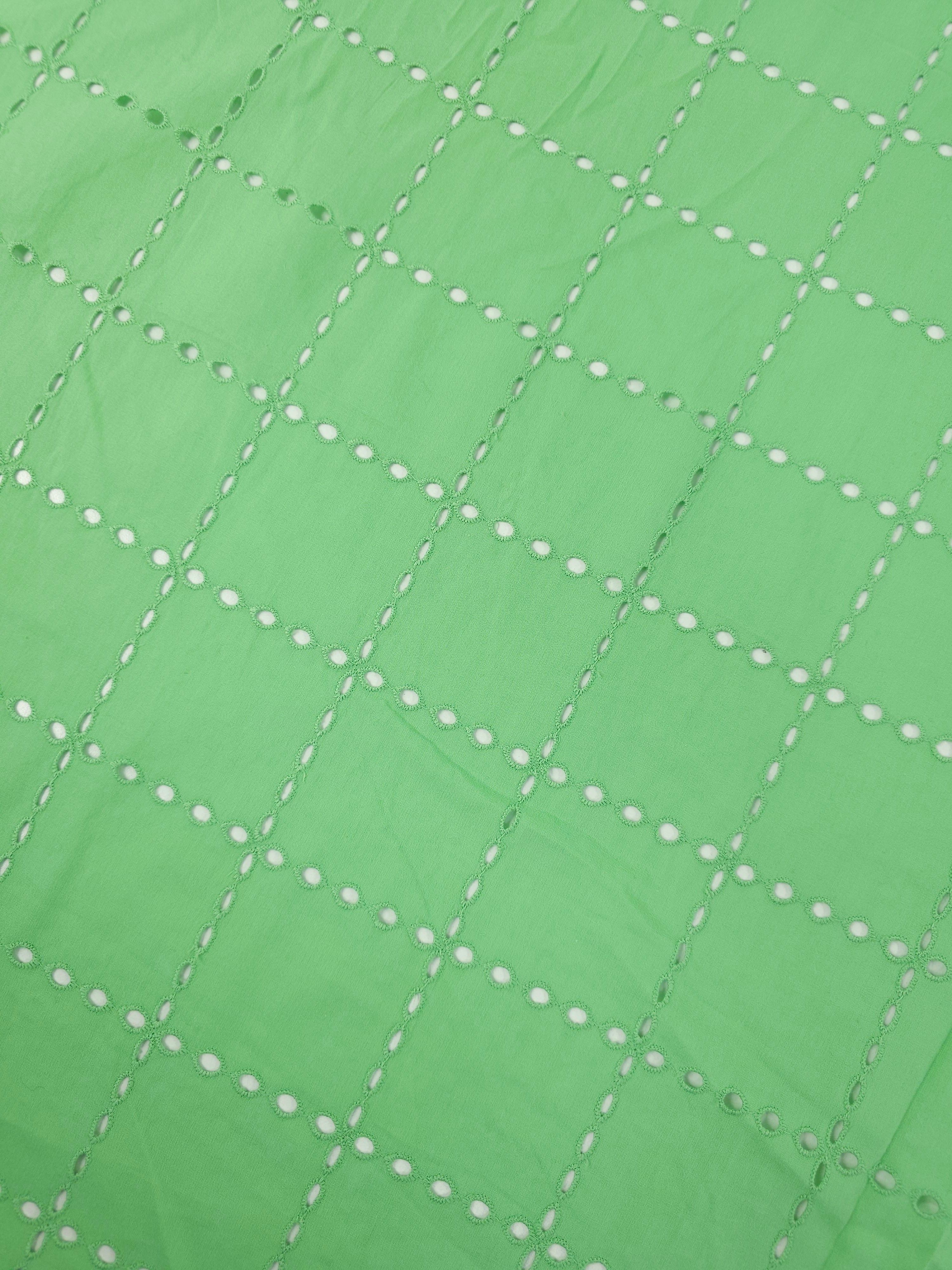 Pistachio Green Grid Cotton Poplin Broderie Anglaise