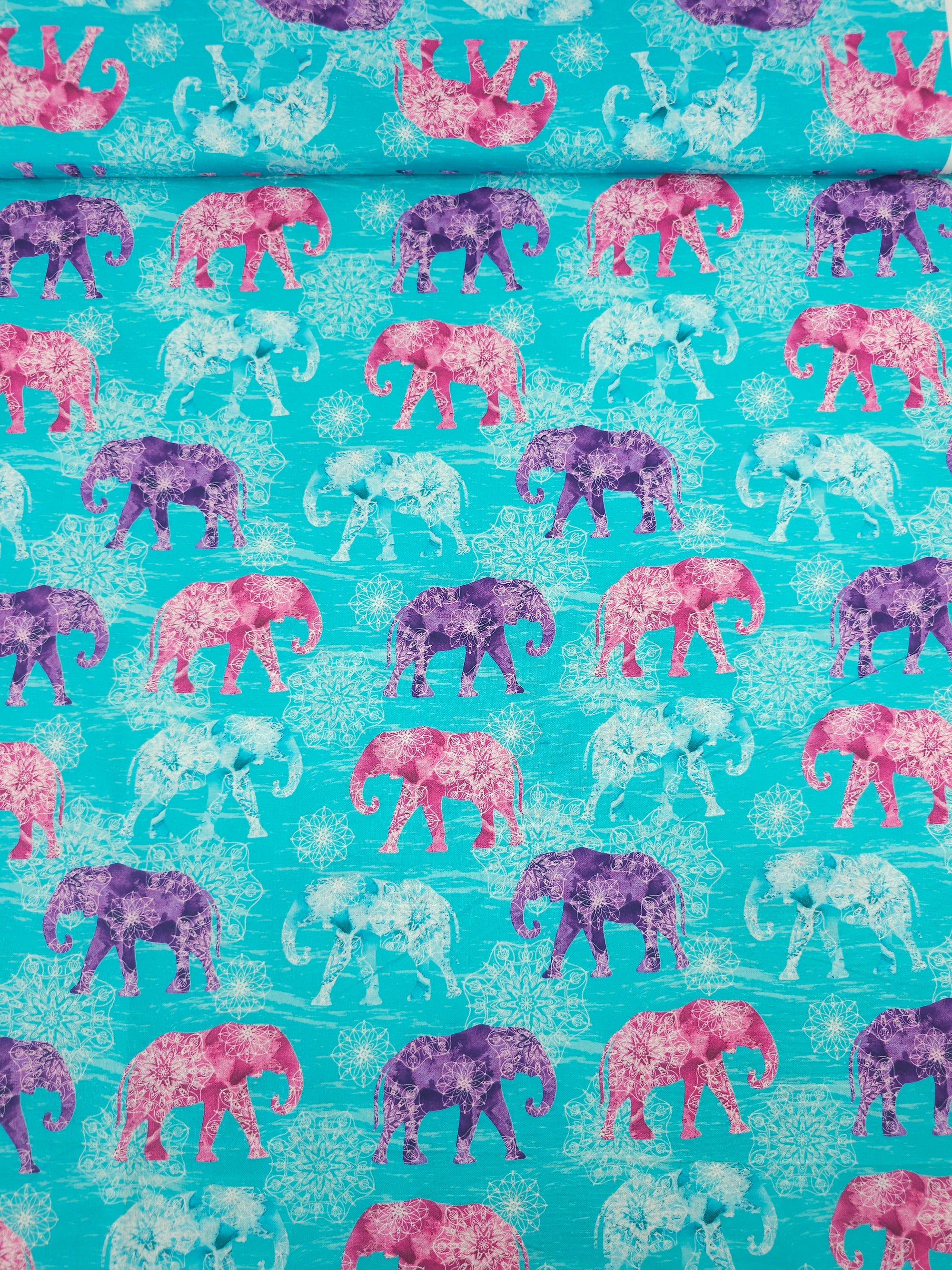 Turquoise Mandala Elephant Festival 100% Cotton - Sarah Payne