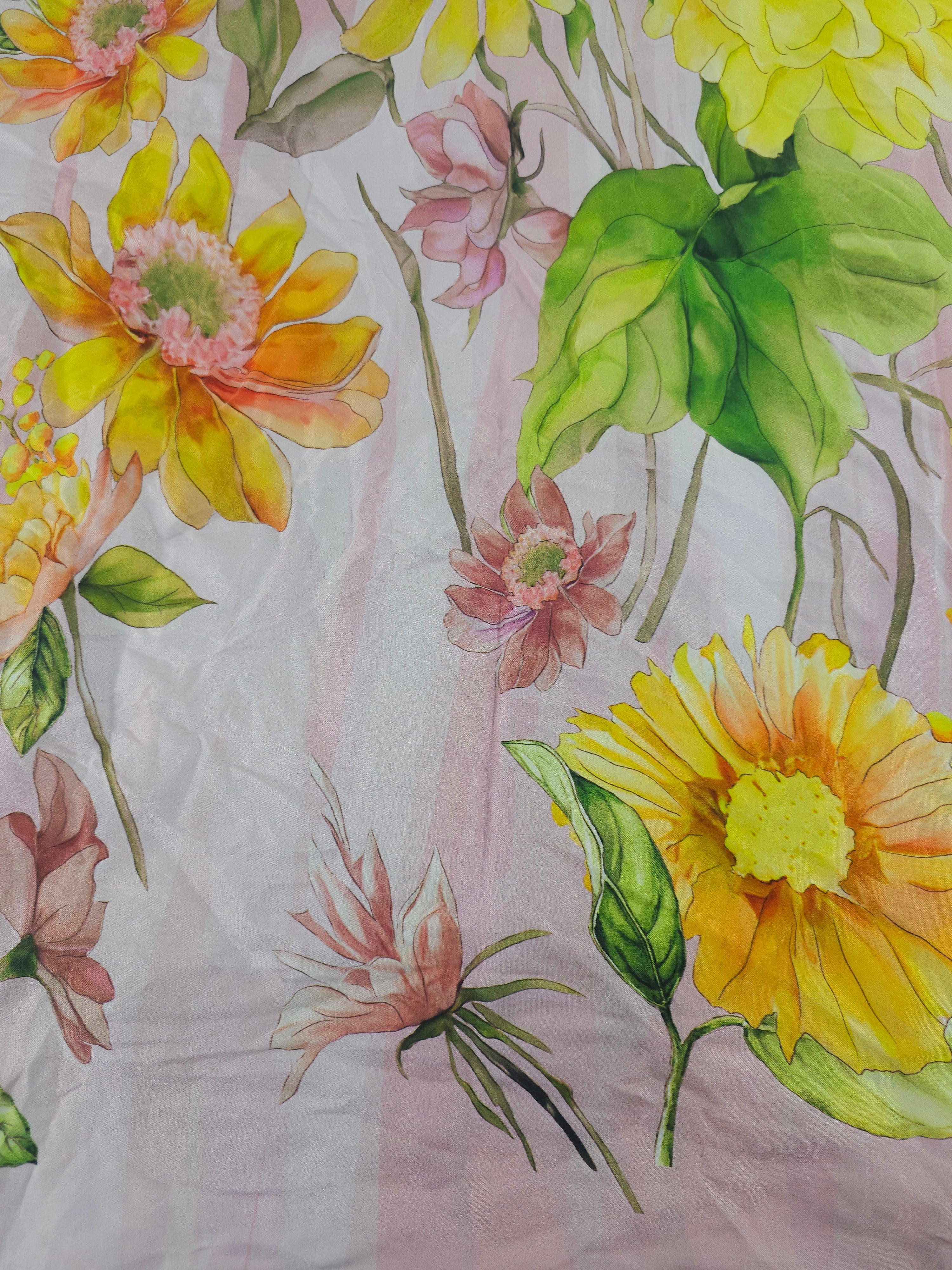 Pink pastel meadow Viscose Sateen- 2.6m piece
