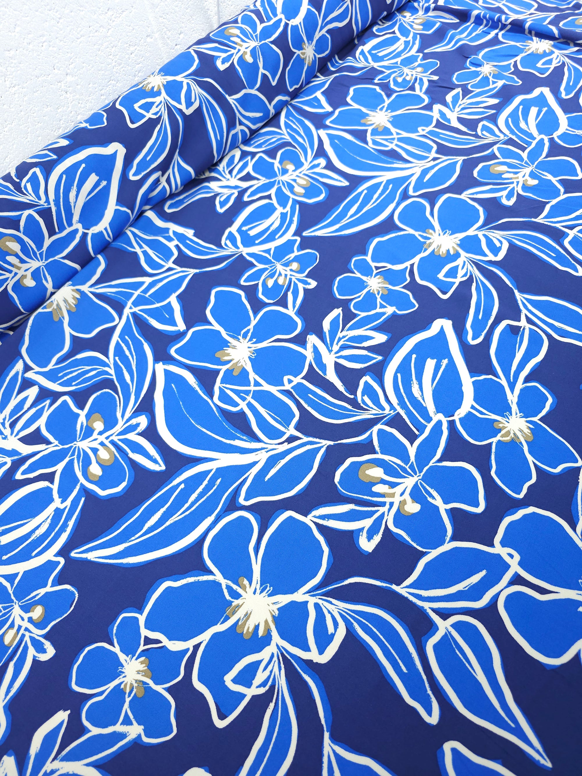 Blue/Indigo Sketch Floral Party Viscose Challis