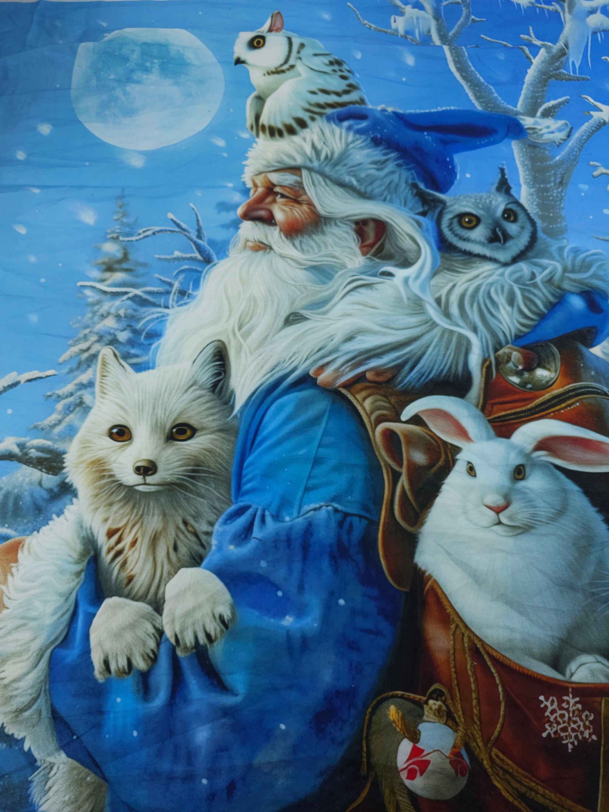 Santa's owls Cotton panel- 1.1m piece