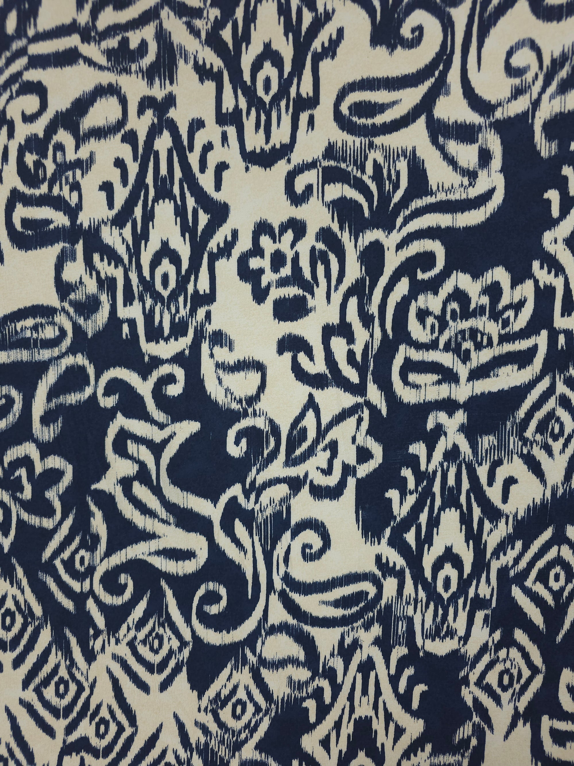 Navy/Ivory Floral Damask Viscose Crepe
