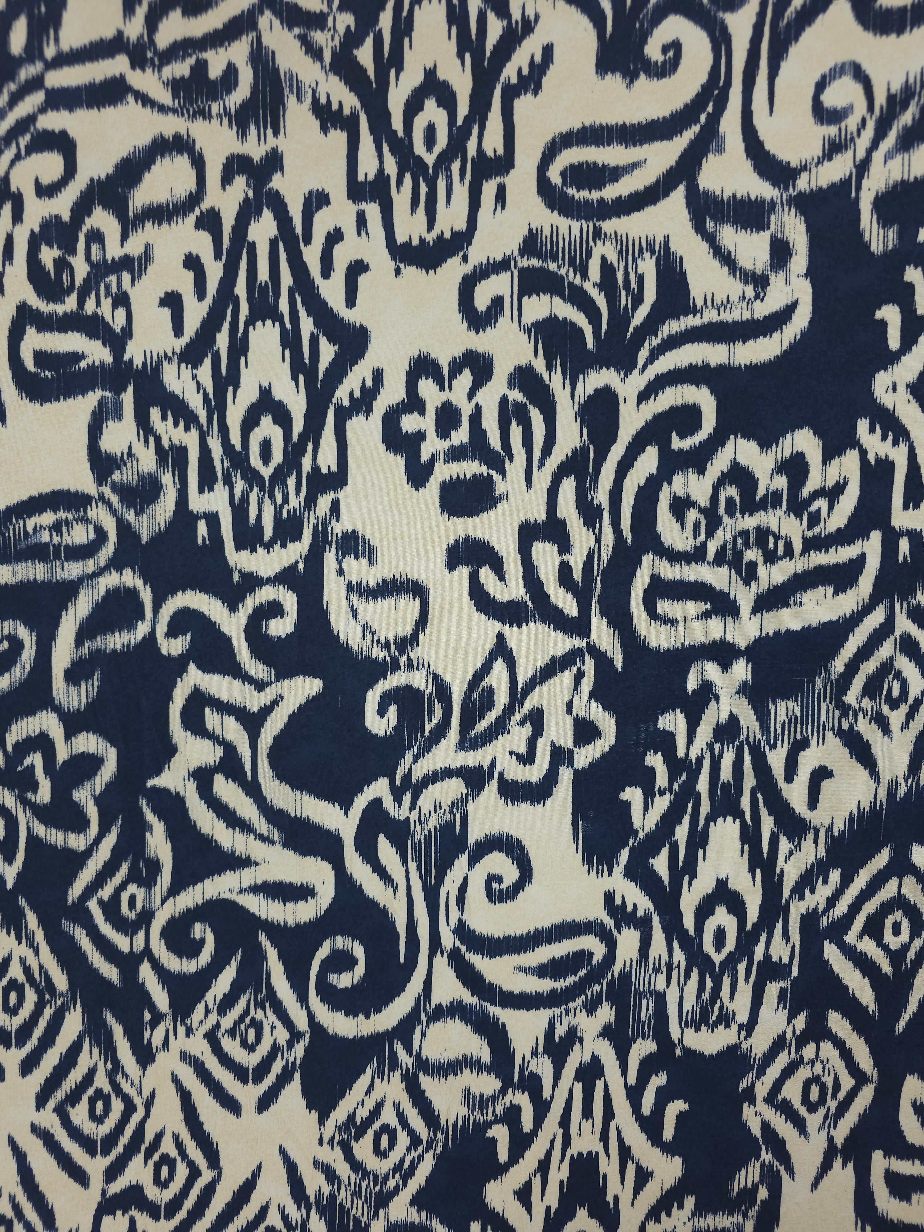 Navy/Ivory Floral Damask Viscose Crepe