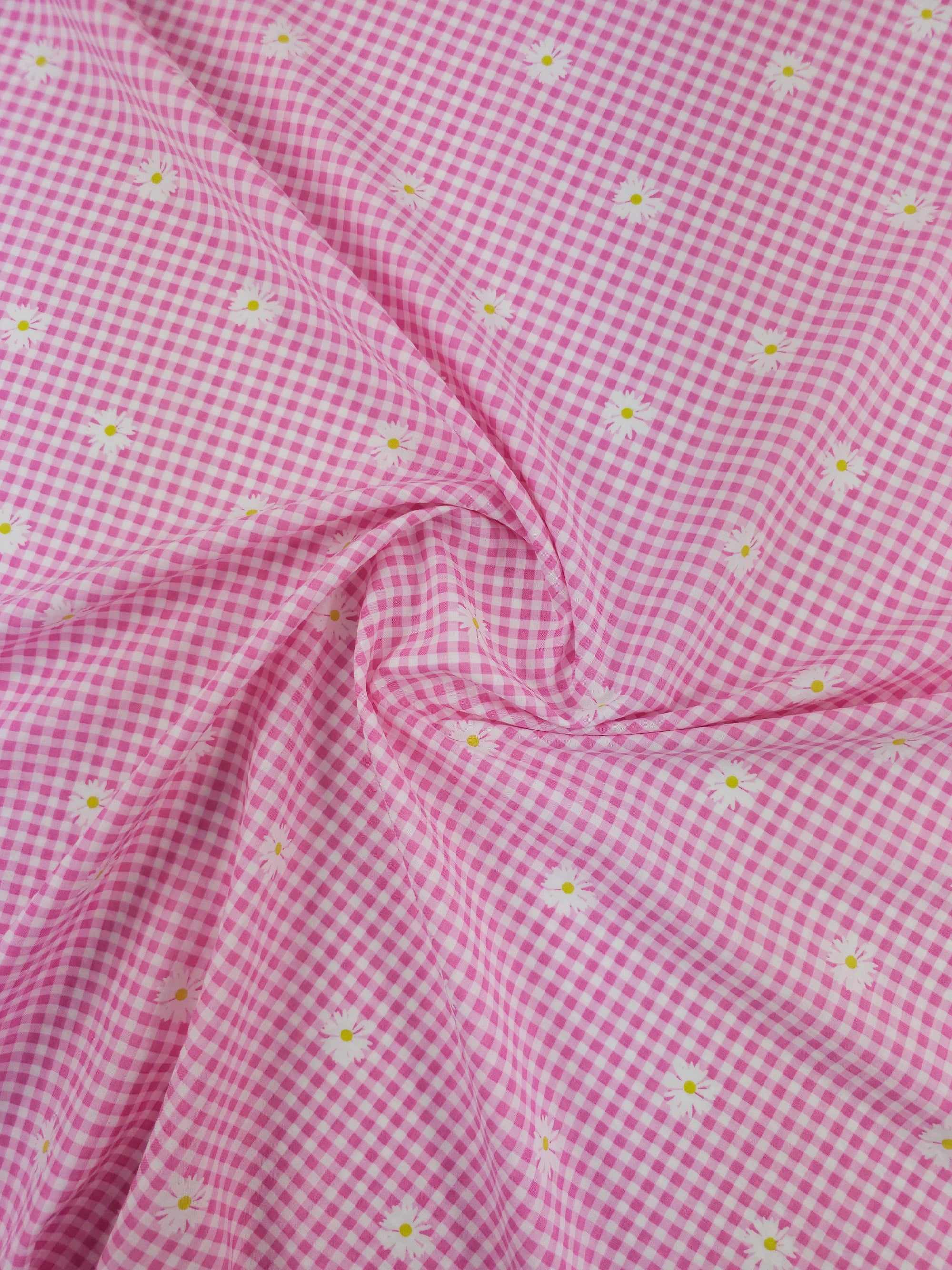 Pink Daisy Gingham Lightweight Cotton