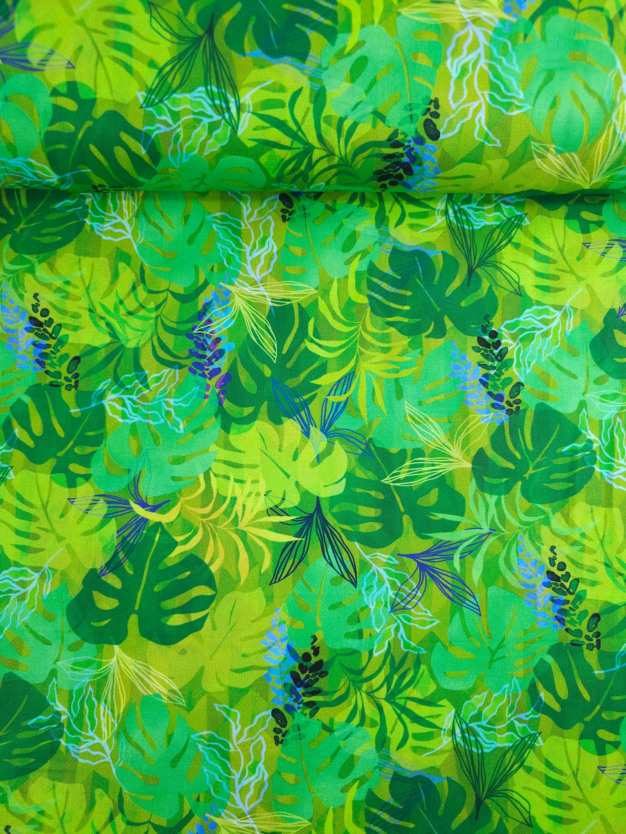 Light Green Jungle Palm Leaf 100% Cotton 108" - Robert Kaufman *EXTRA WIDE*