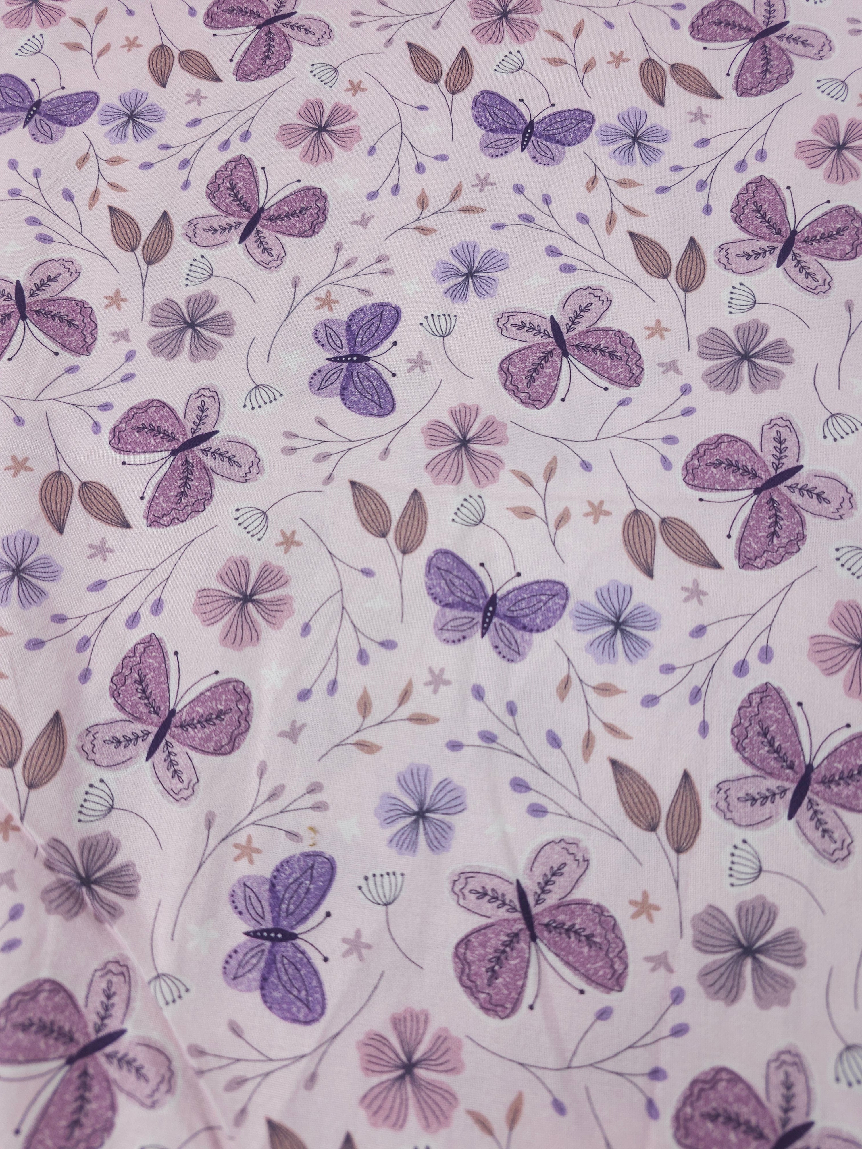 Lilac Vintage Butterfly Blossom 100% Cotton