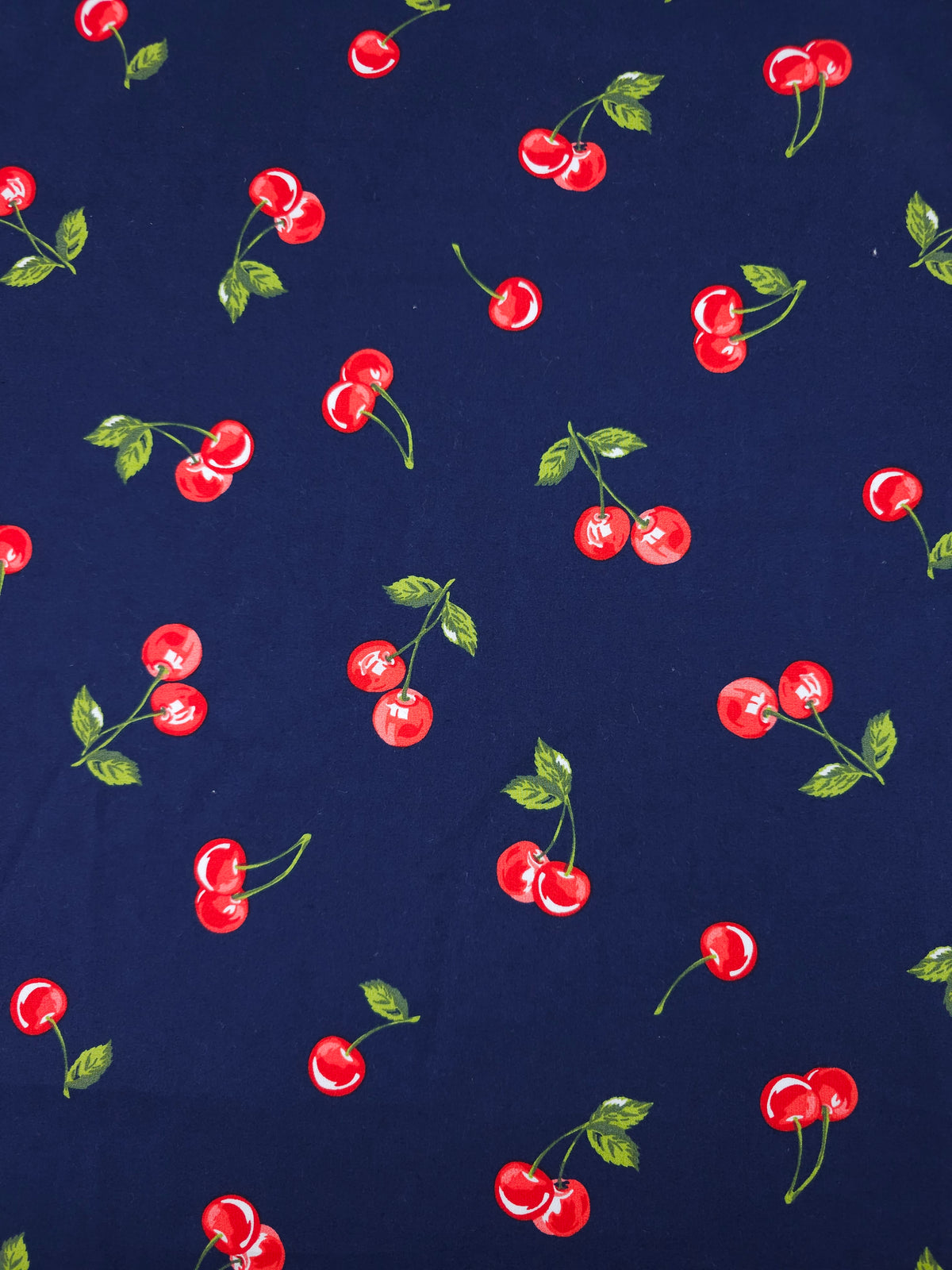 Navy/Red Tossed Cherries Cotton Poplin