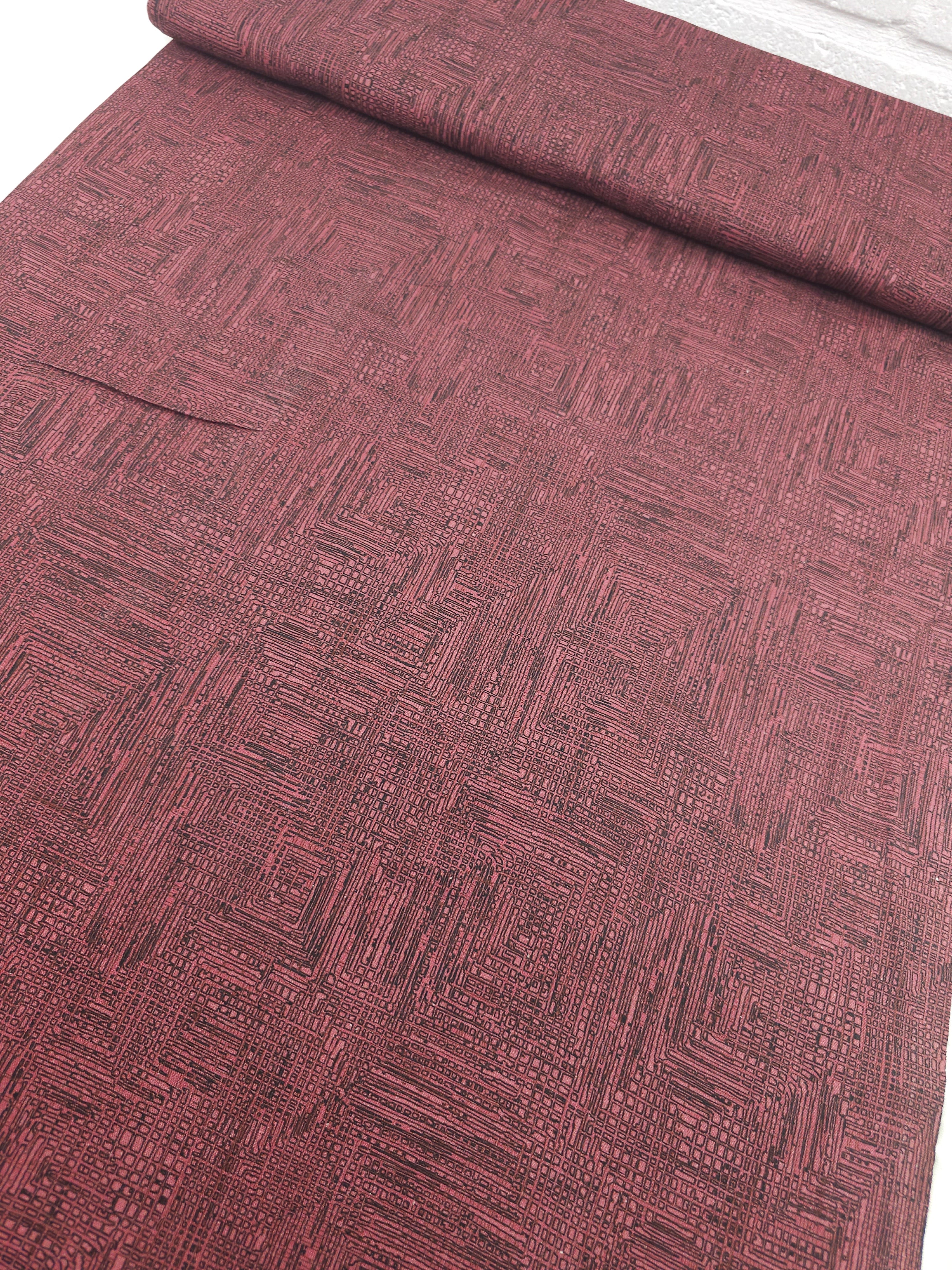 Burgundy Maze Tiles 100% Cotton