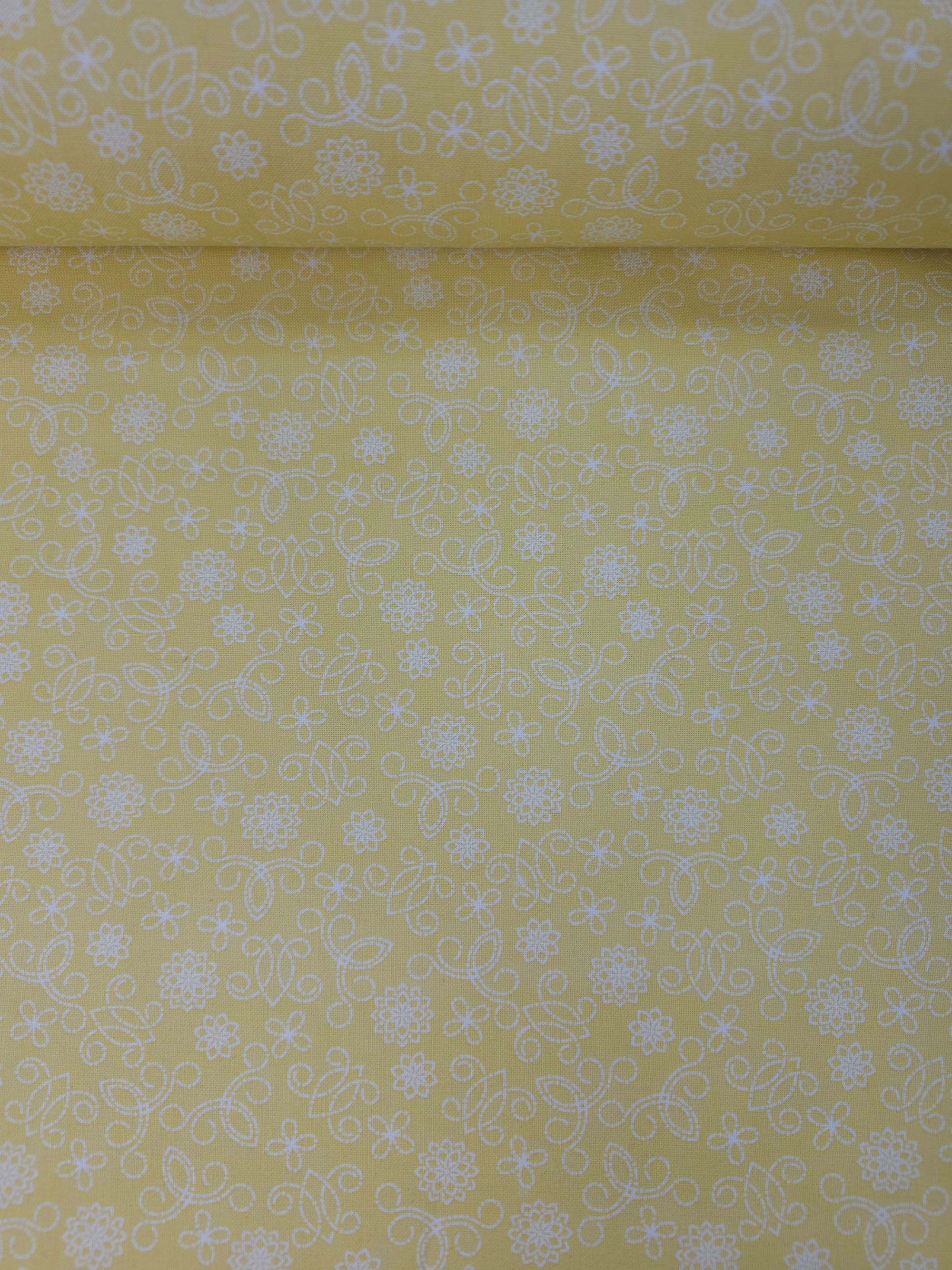 Yellow/White Swirl Floral 100% Cotton