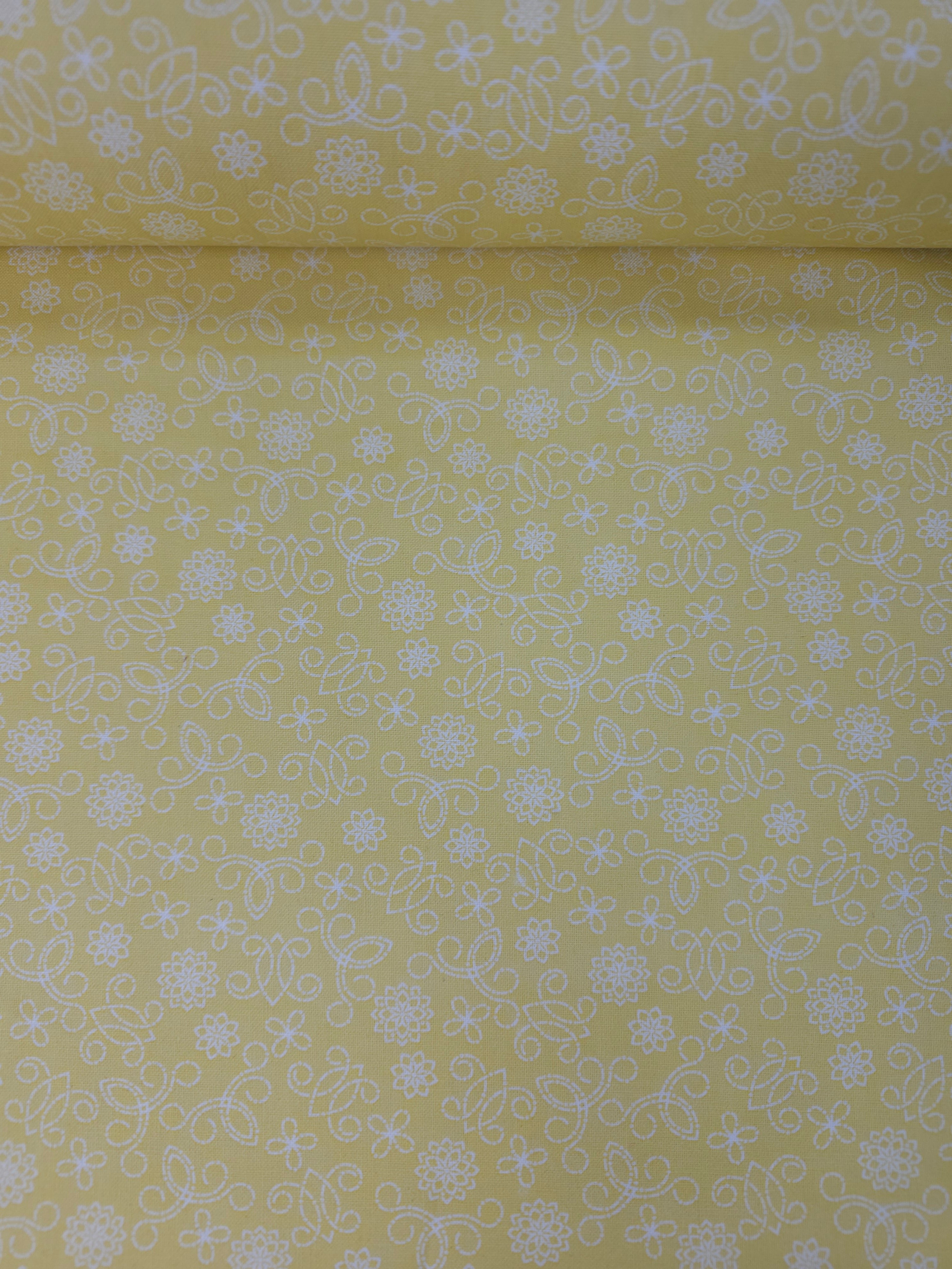 Yellow/White Swirl Floral 100% Cotton