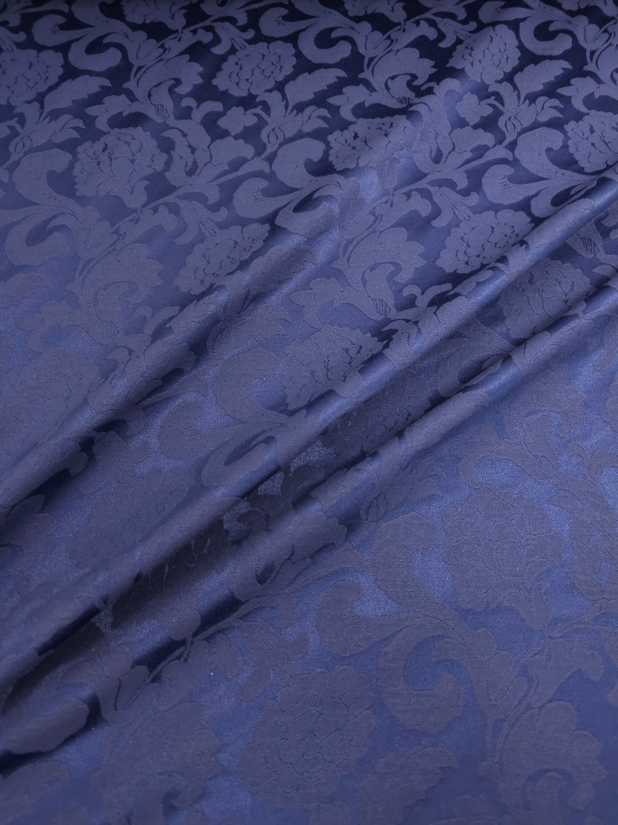 Indigo Navy Mediumweight Vintage Floral Satin Jacquard