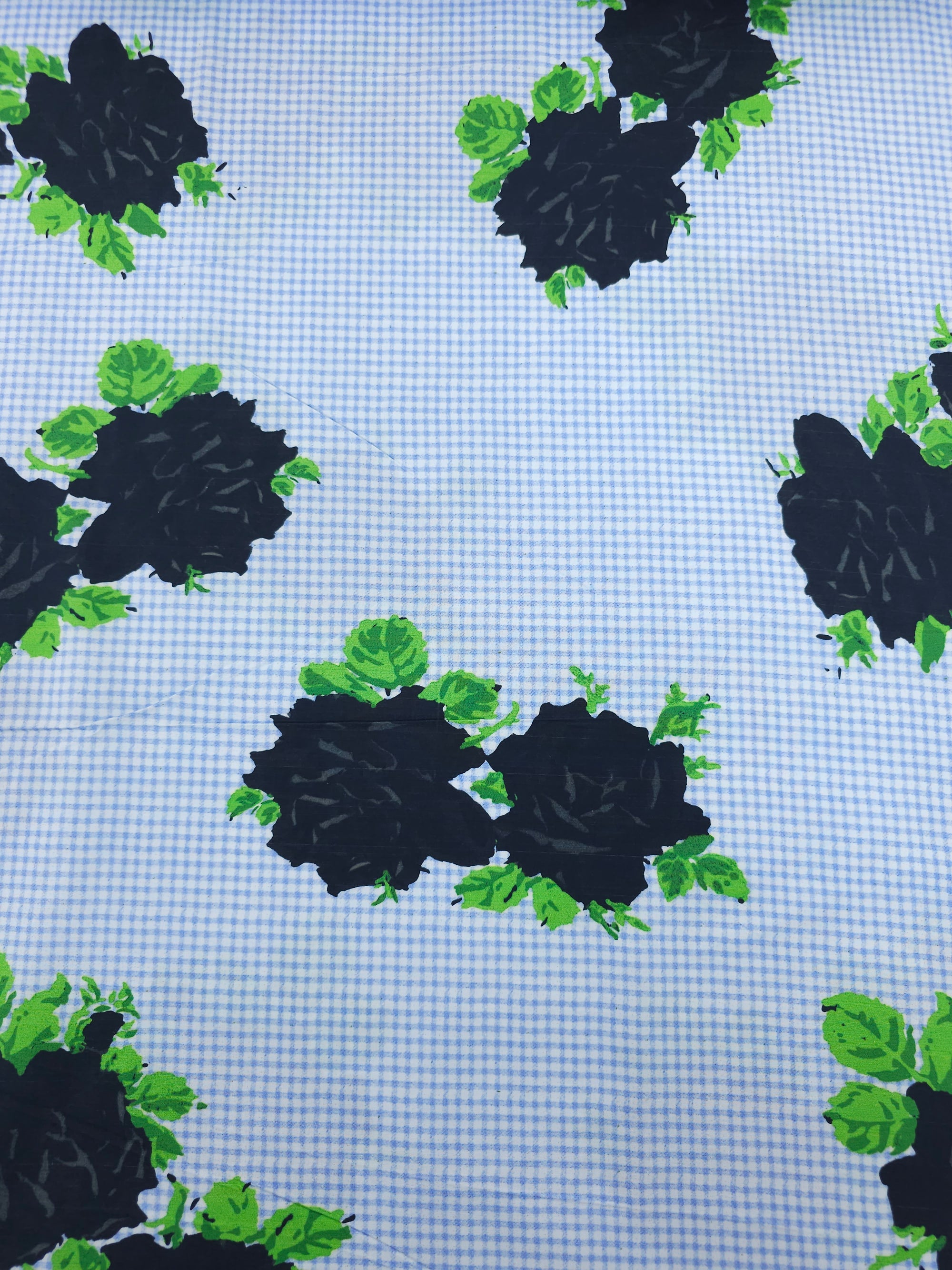 Powder Blue/Black Gingham Rose Cotton Poplin - GANNI
