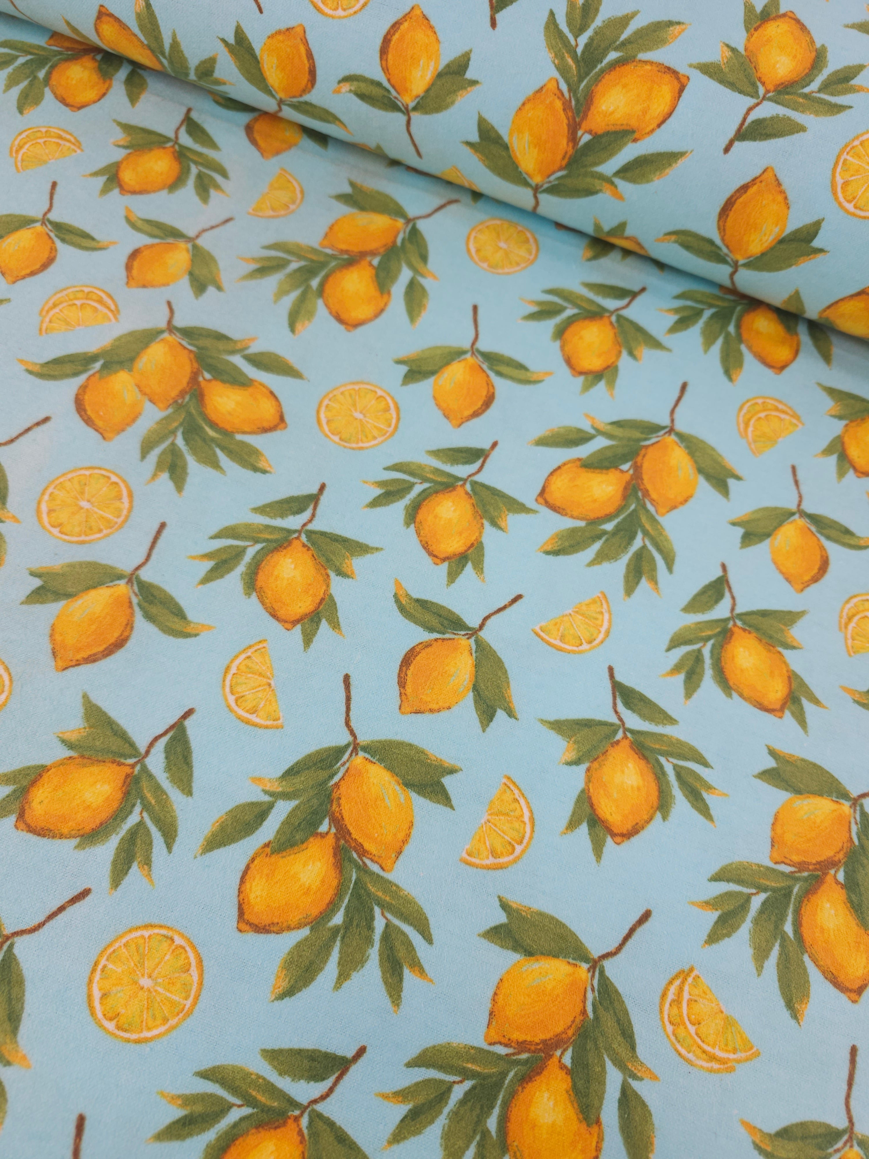 Light Blue Retro Lemon Lightweight Flannel Cotton