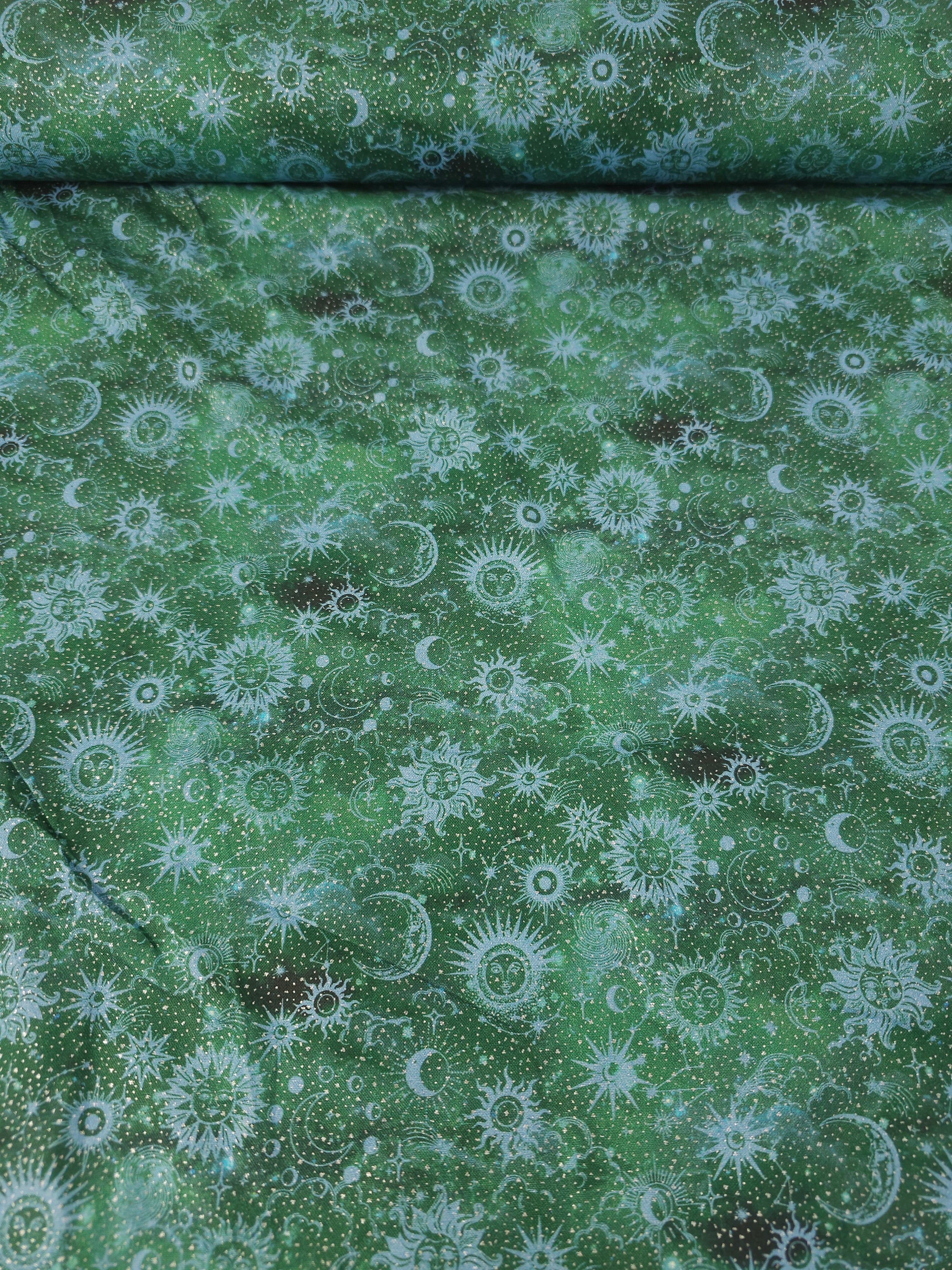 Green/Light Blue Celestrial Skies 100% Cotton - Benartex