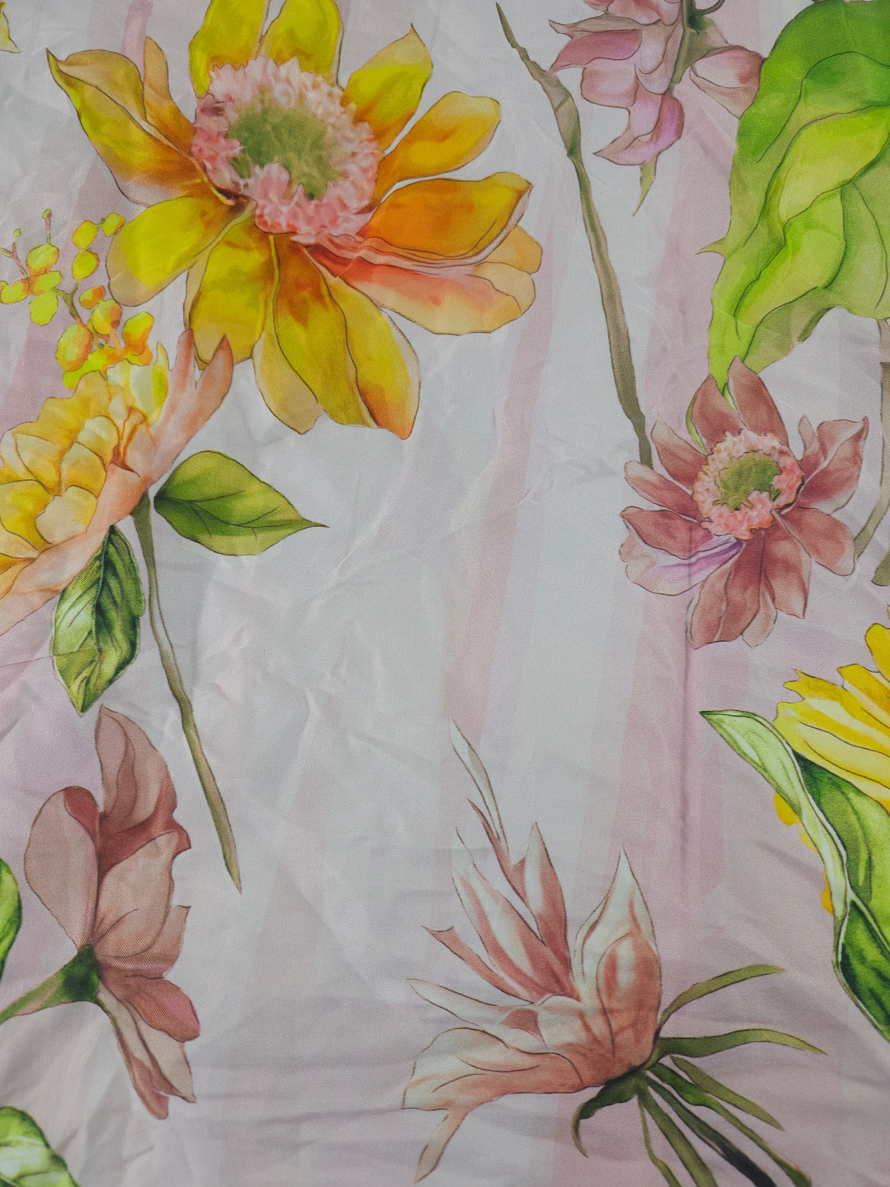 Pink pastel meadow Viscose Sateen- 2.6m piece