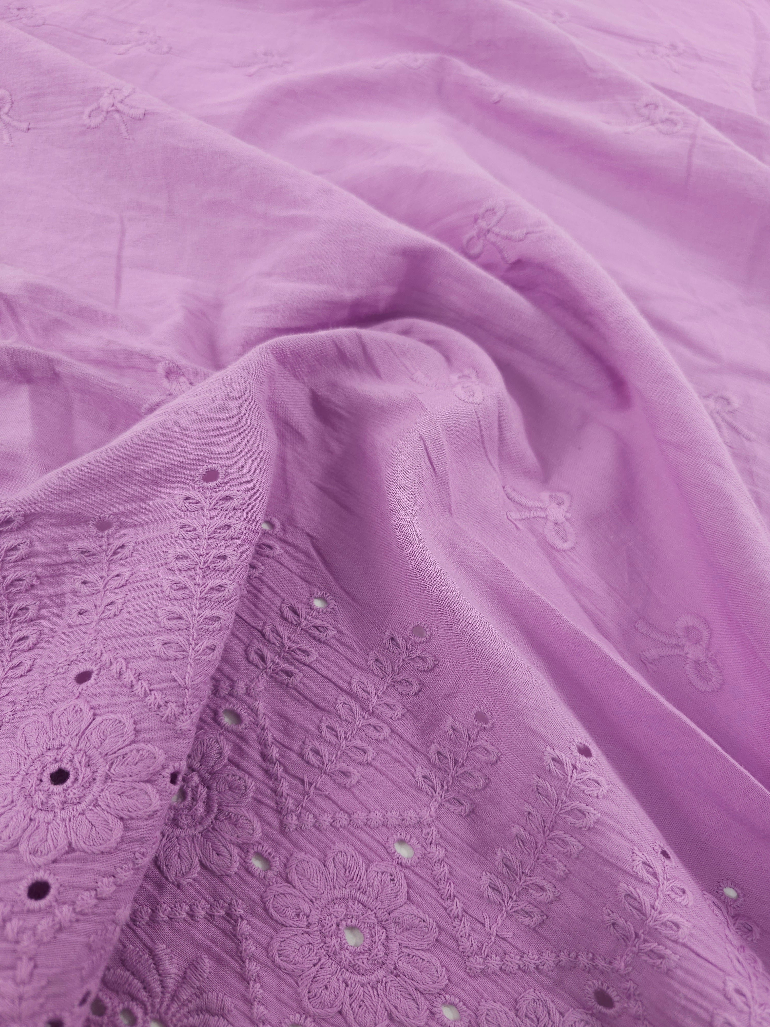 Purple Bow Floral Cambric Cotton Broderie Anglaise