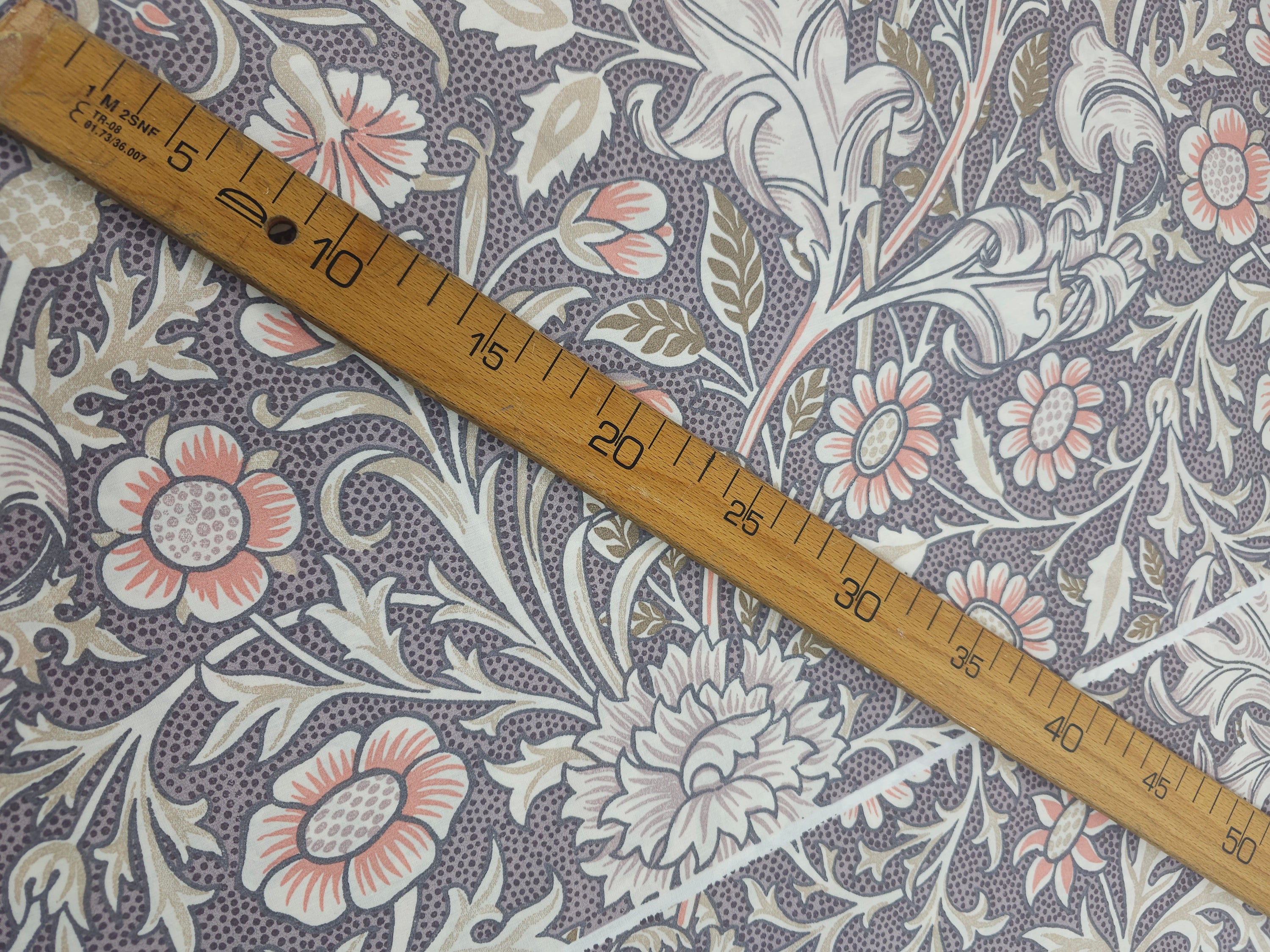 Grey/Peach Retro Floral 100% Cotton 88” - William Morris *EXTRA WIDE*