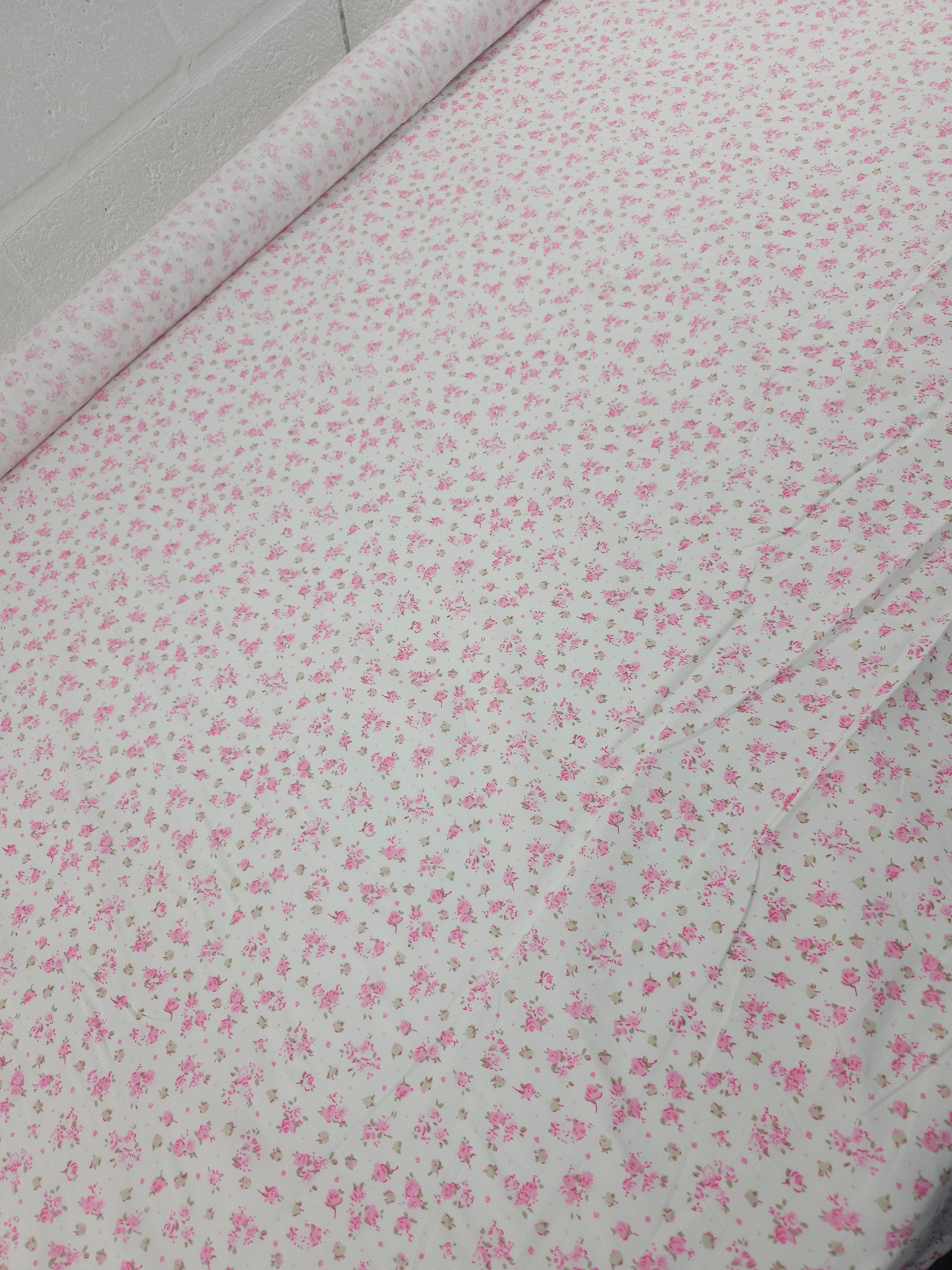 Pink Ditsy Mini Rose Lightweight Flannel Cotton