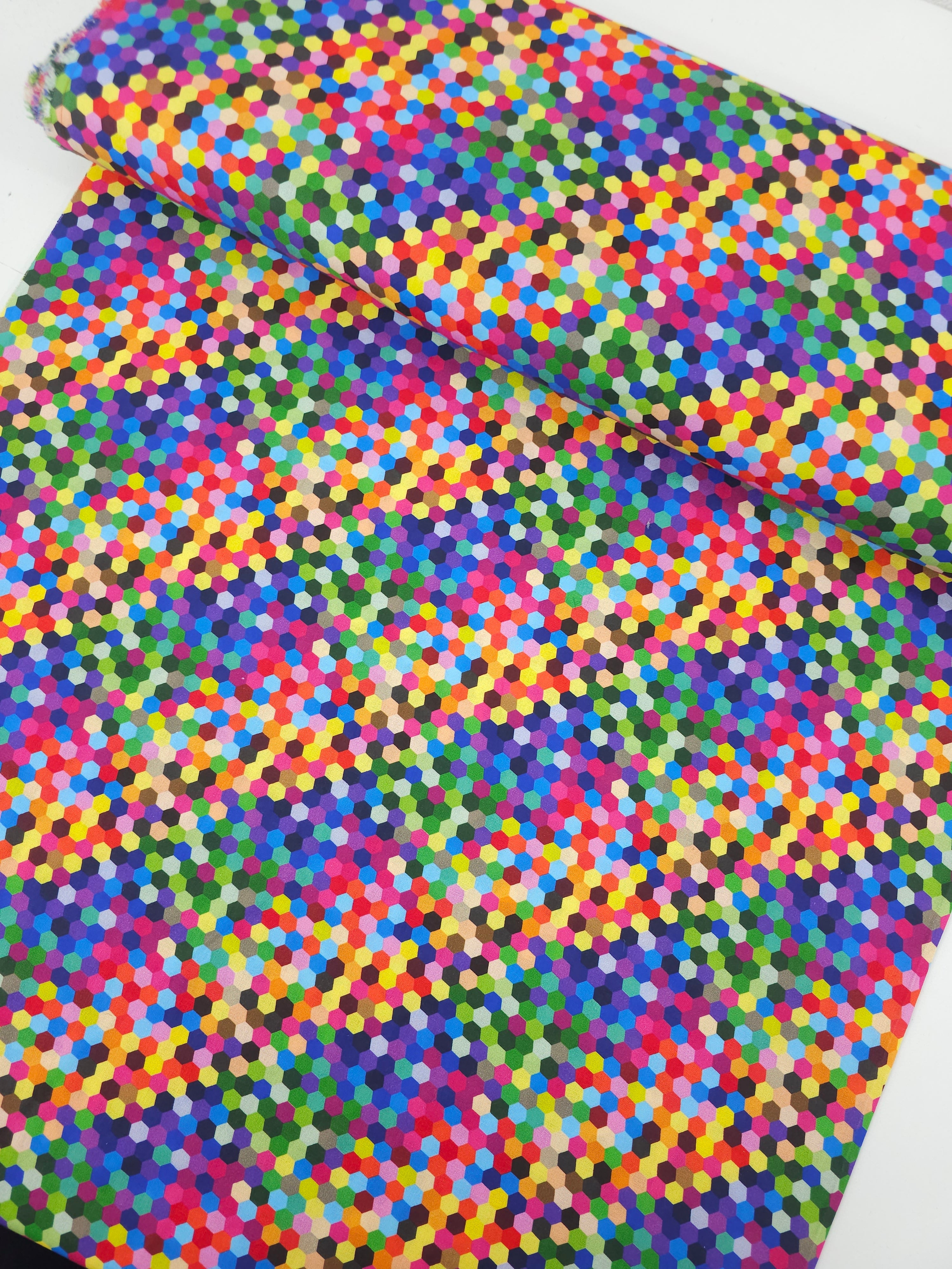 Rainbow Geometric Hexagon 100% Cotton