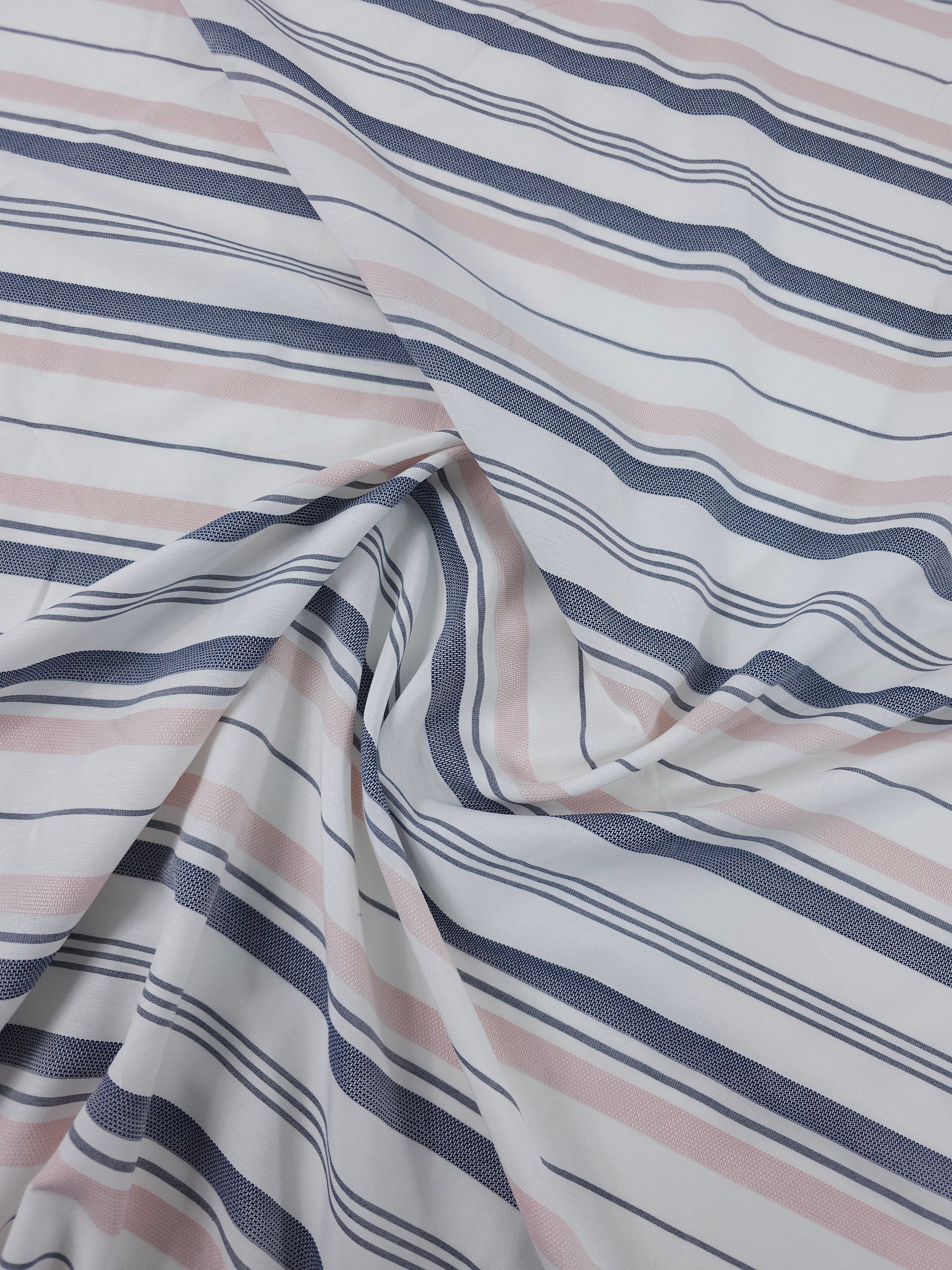 Baby Pink/Navy Irregular Stripe Lightweight Cotton